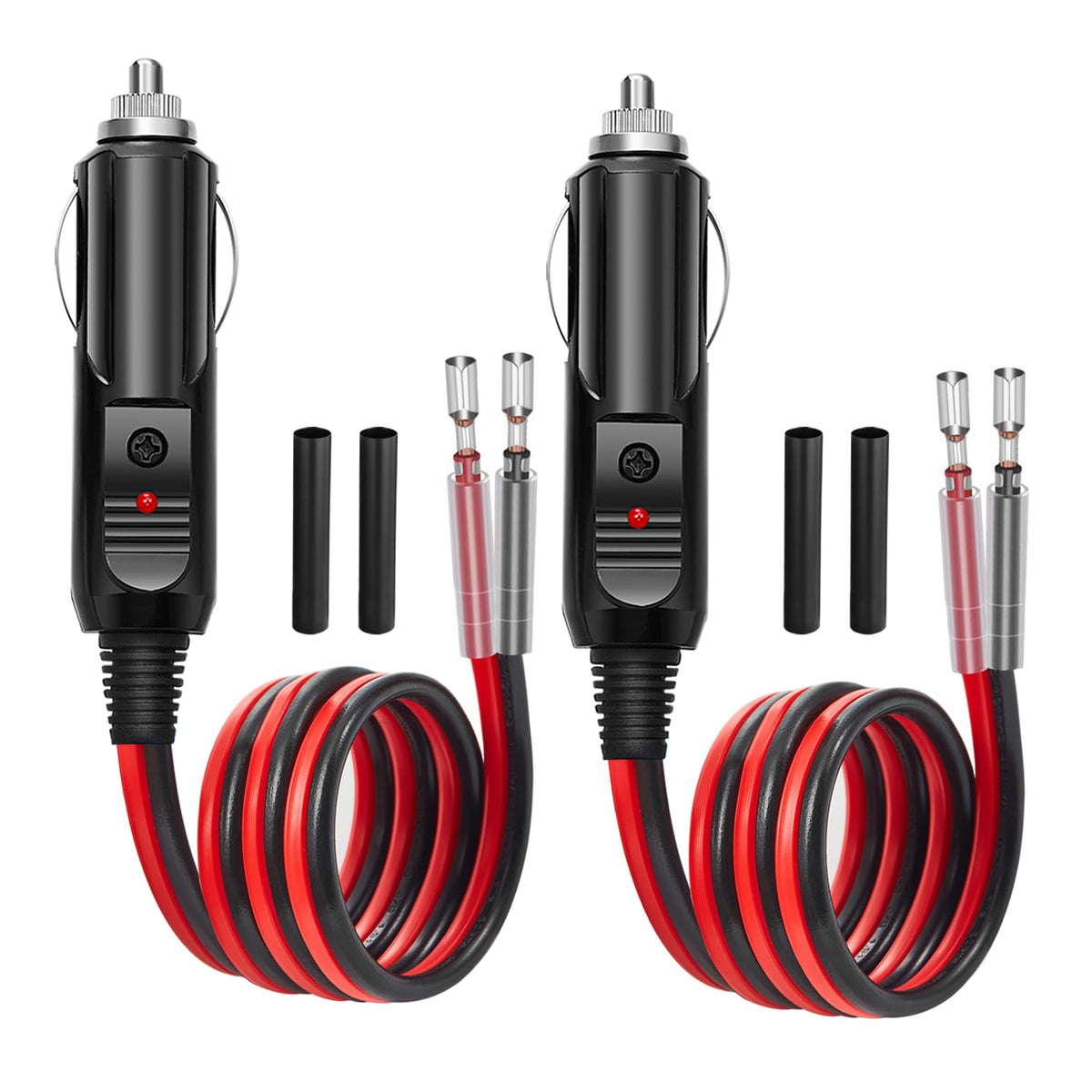 Chanzon 2 Pack 12V / 24V 15A Car Cigarette Lighter Plug, 16Awg Heavy Duty Fused Male Plug Adapter With Led Light, Replacement Ci