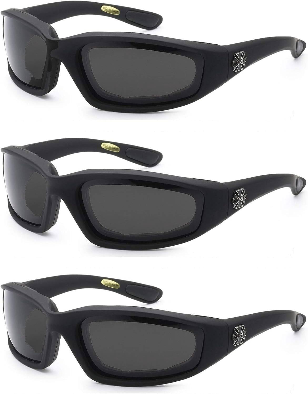 Owl Padded Motorcycle Riding Goggle Protective Polycarbonate Glasses Smoke 3 Pairs With Pouch