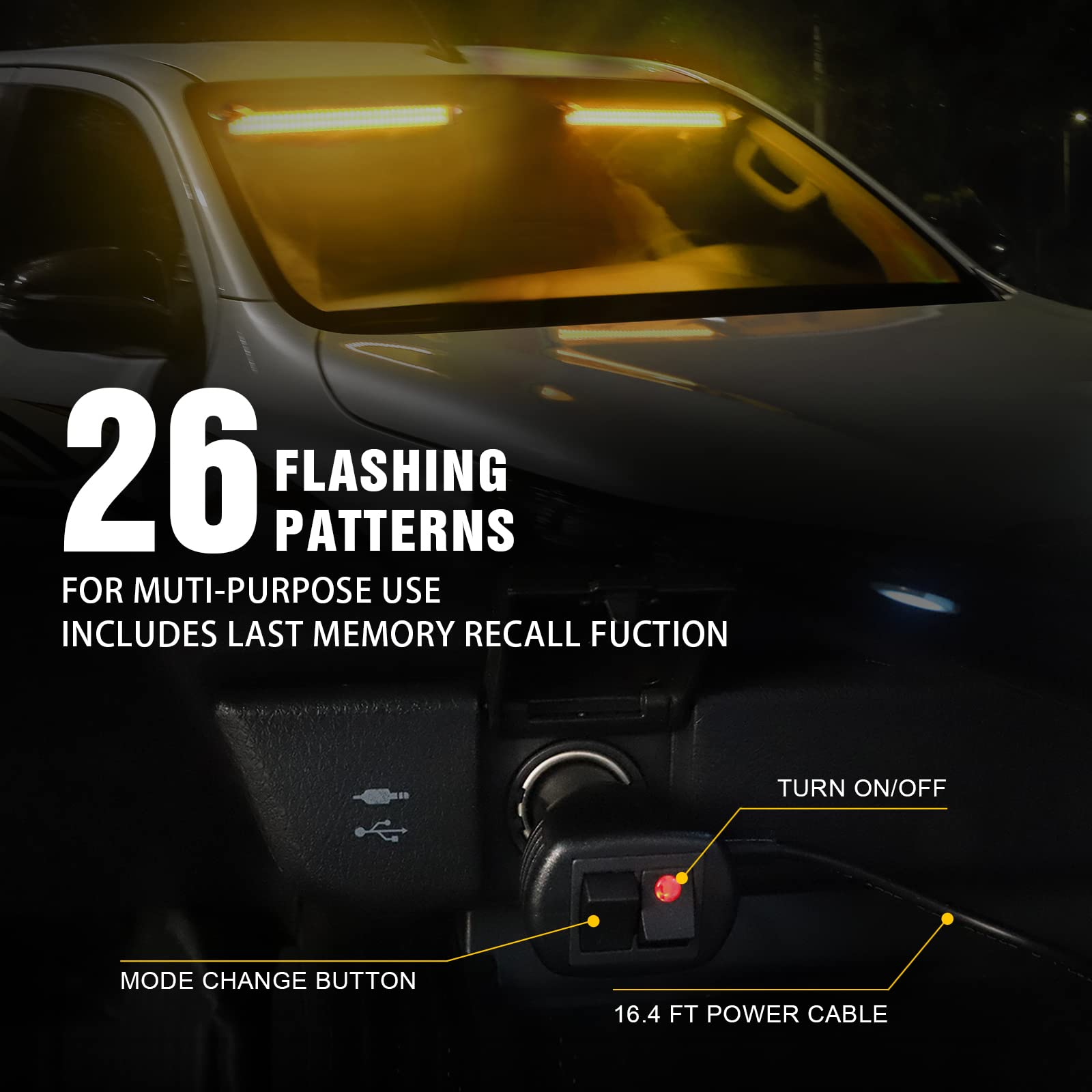 Xridonsen 2 In 1 Emergency Strobe Traffic Advisor Amber Light Bar 144 Led Warning Safety Interior Dash Windshield Lights Deck Sp