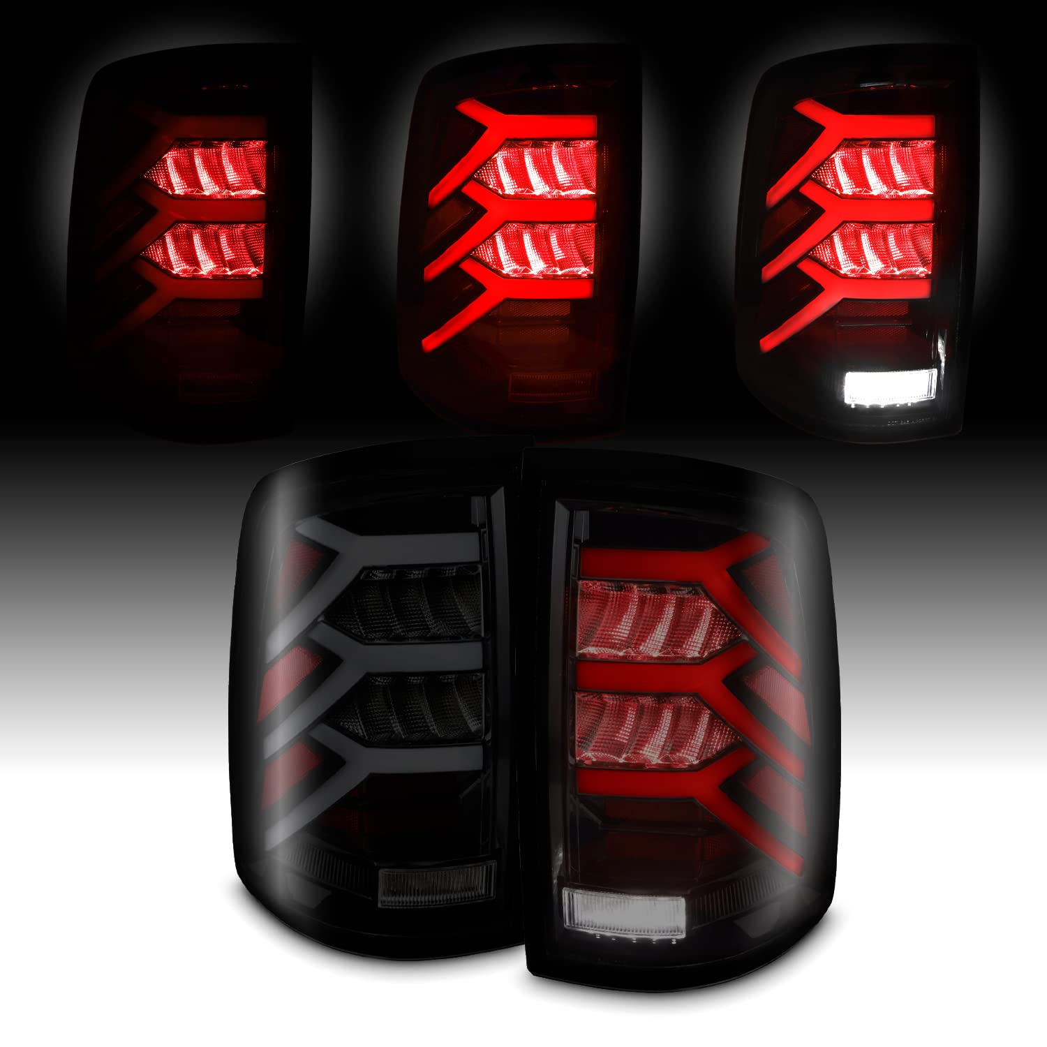 Akkon - Fits 2009-2018 Dodge Ram 1500 2500 3500 Truck 3D Led Black Smoked Tail Lights Pair Driver Left + Passenger Right