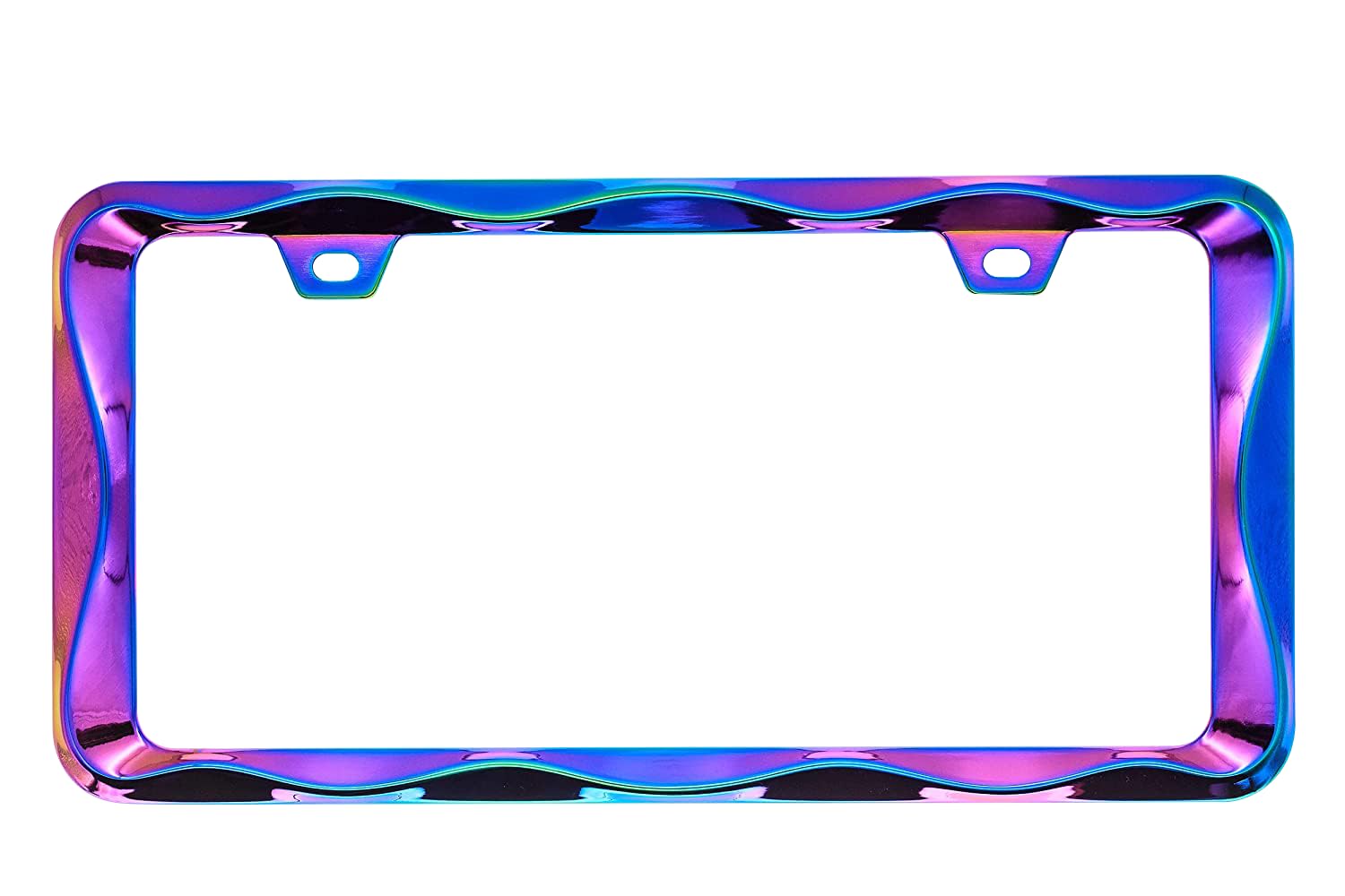 Creathome 3D Curly Wave Pattern Neo Chrome License Plate Frame From Pure Zinc Alloy Metal