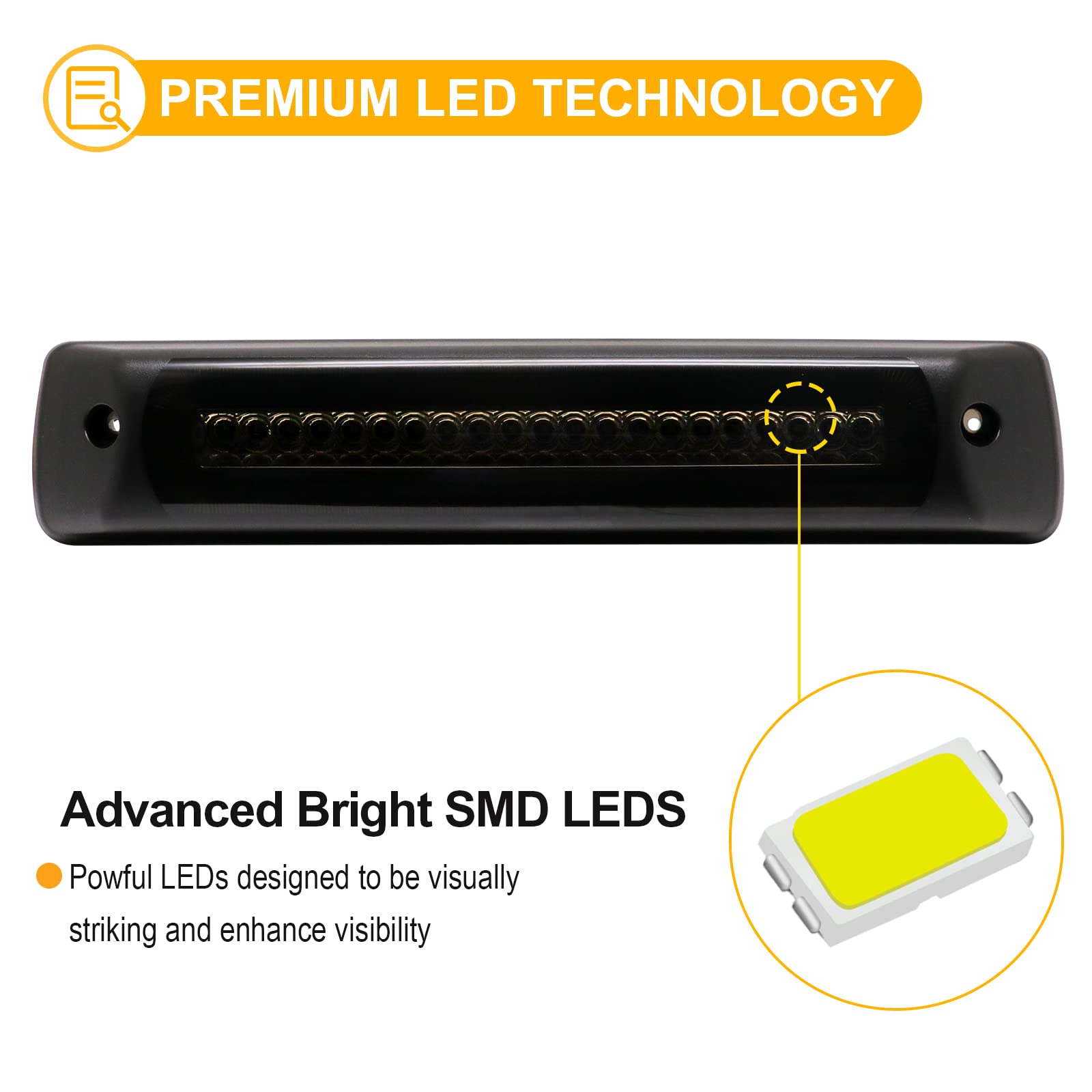 R&F Auto Smoked Led Third Brake Light Replacement For Colorado/Canyon (2015-2023) Roof Cargo Lights High Mount Brake Lamp With S