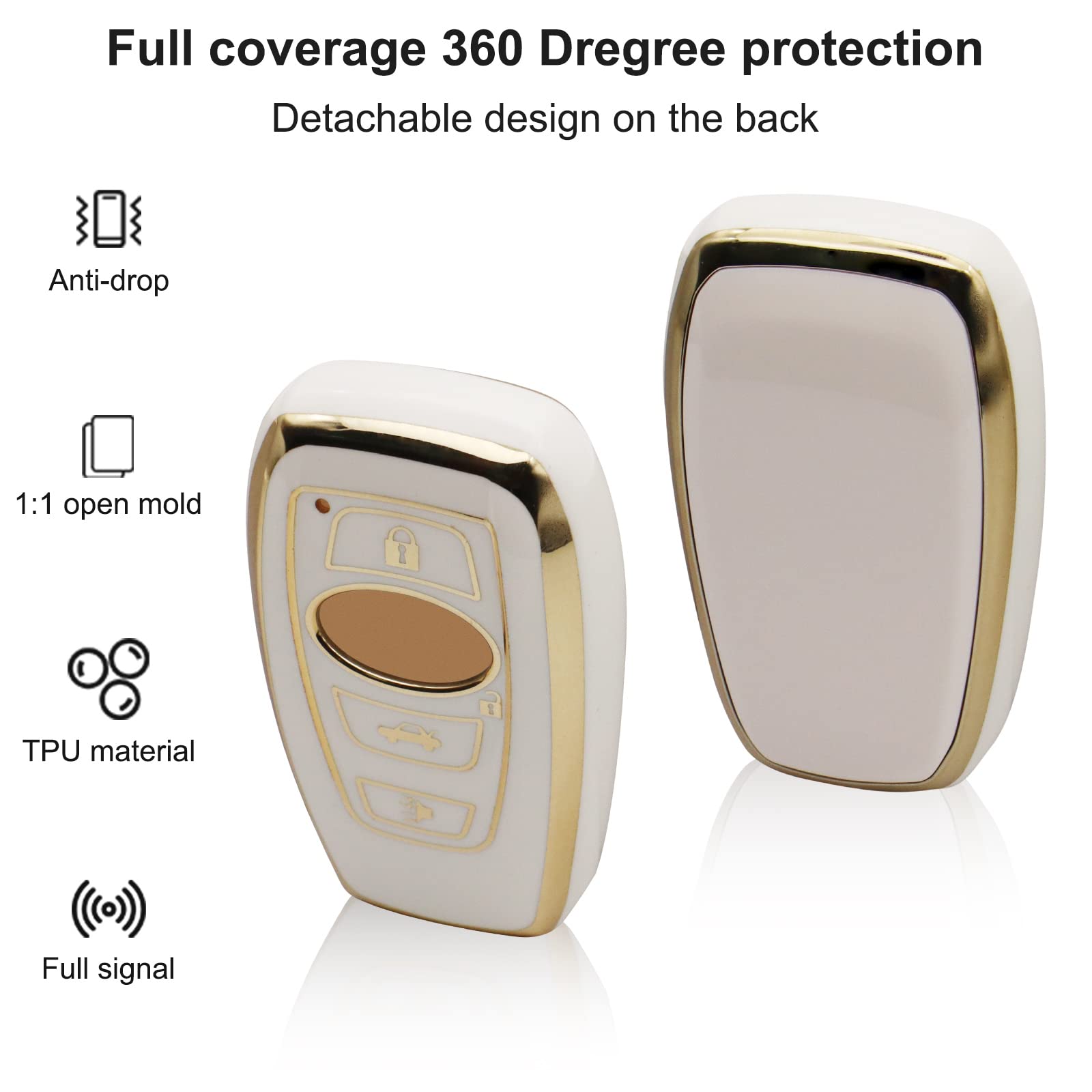 Elegananccy For Subaru Key Fob Cover, Soft Full Protection Key Case Shell With Keychain Compatible With Ascent Brz Crosstrek Forester Impreza Legacy Outback Wrx Sti Smart Key (White)