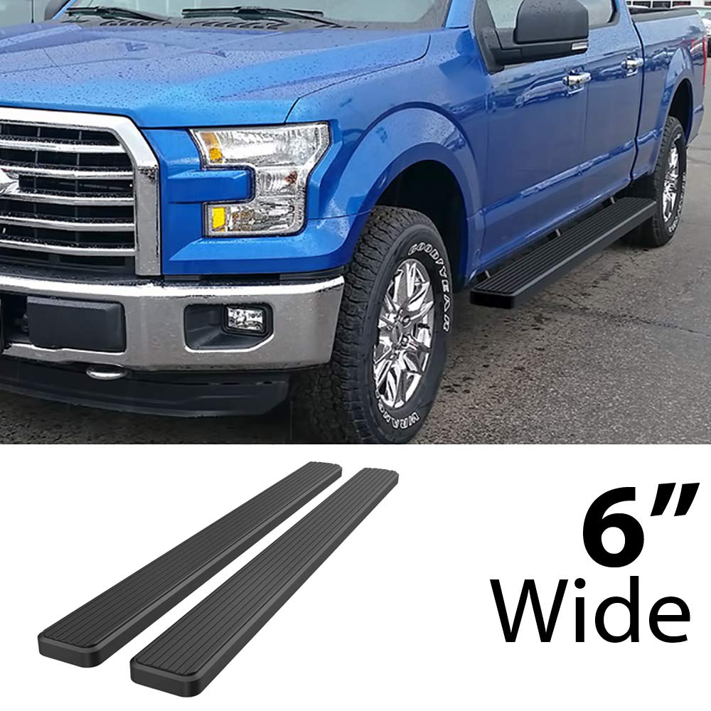 Aps Running Boards 6In Black Compatible With Ford F150 2015-2024 Supercrew Cab & F150 Lightning 2022-2024 & F-250 F-350 Super Duty 2017-2024 Crew Cab Stainless Steel (Nerf Bars Side Steps)
