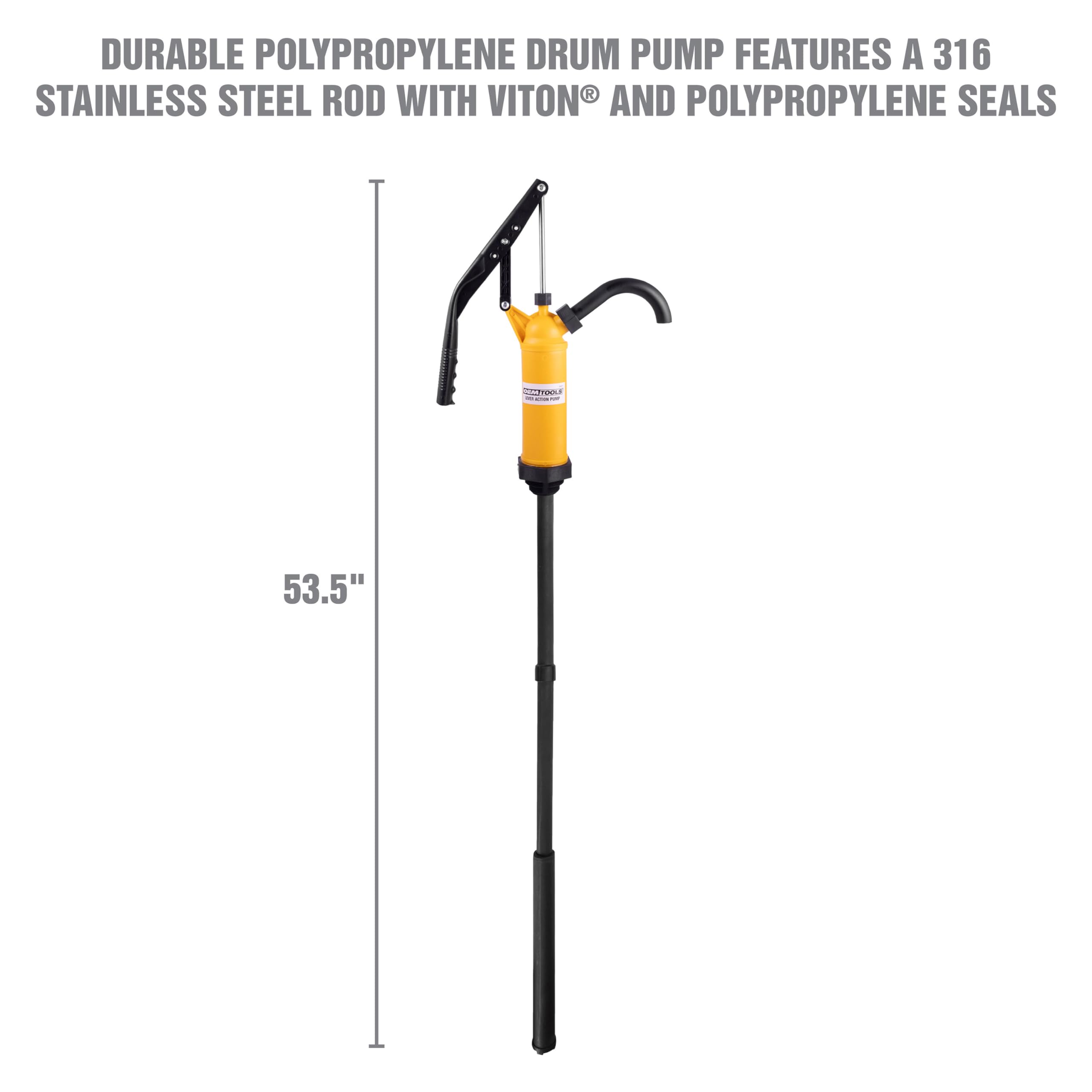 OEMTOOLS 24472 Fluid Pump/Siphon | Works in 15, 30, & 55 Gallon Drums with 1.25 Inch or 2 Inch NPT Bung | Pump Fluid, Oils, Chem