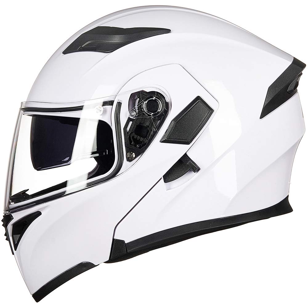 Ilm Motorcycle Dual Visor Flip Up Modular Full Face Helmet Dot 6 Colors Model 902 (S, White)
