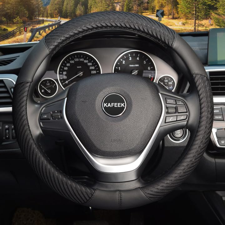 Kafeek Steering Wheel Cover, Universal 15 Inch, Microfiber Leather Ice Silk, Breathable, Black