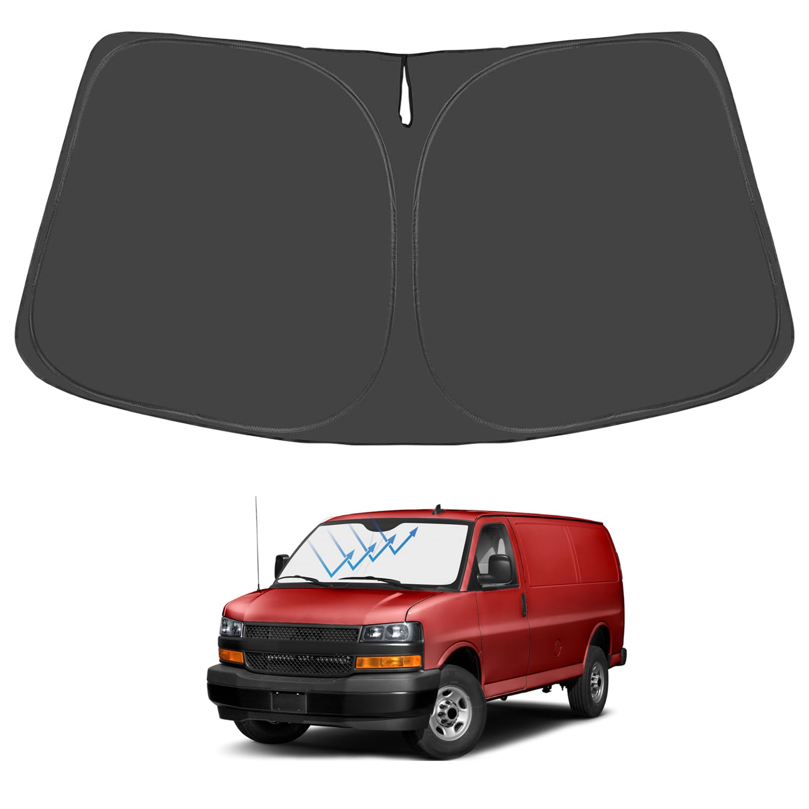 Proadsy 2025 Upgrade Windshield Sun Shade Custom Fit Chevrolet Express Cargo Van 1996-2024 2025 4-Layer Foldable Front Sunshade