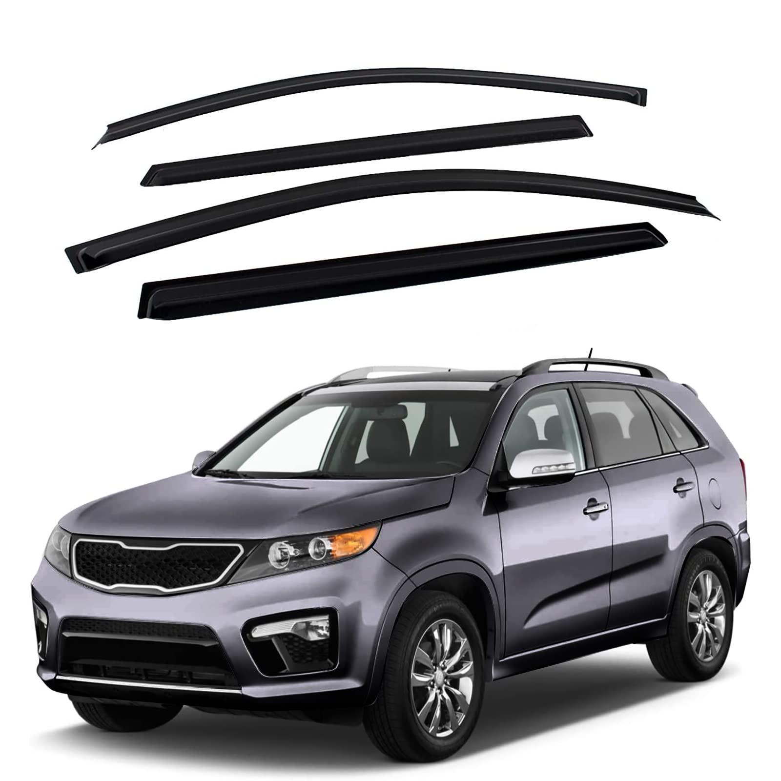 Zzdsnj Tape-On Window Visors 4-Piece For 11-15 Kia Sorento Sun Rain Guard Shield Shade Smoke 94187