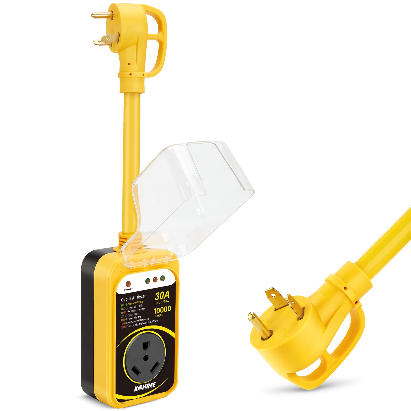 Kohree Rv Surge Protector 30 Amp With Waterproof Cover, 10000 Joules 30 Amp Rv Surge Protector For Rv Camper, All-In-1 Circuit A