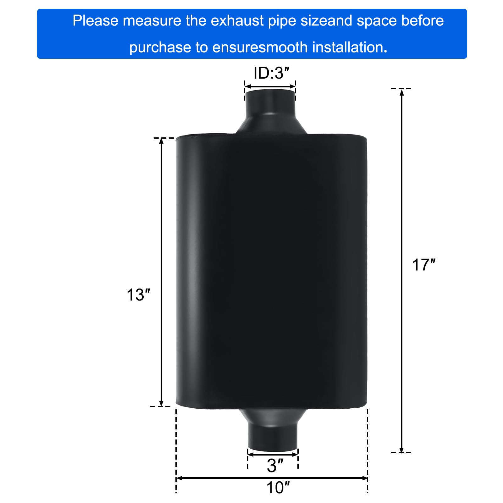 Floshine Universal Mufflers Dual Chamber 3'' Inlet (Id) 3'' Outlet (Id) Overall 17'' Performance Automotive Muffler Exhaust Fh43