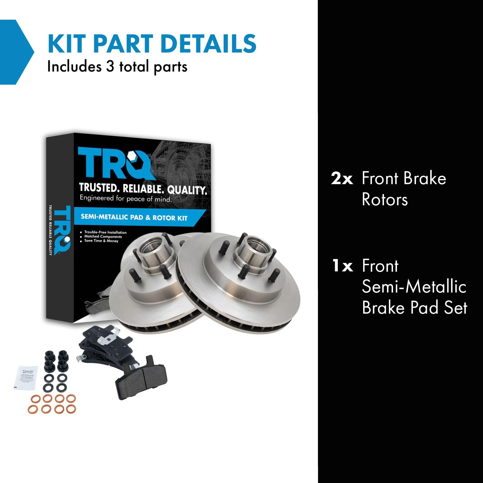 Trq Front Brake Pad & Rotor Kit Brake Pads Brake Rotor Semi-Metallic Compatible With 1995-1999 Chevrolet C1500 1992-1999 C1500 S