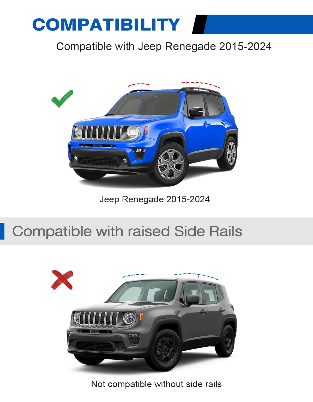 Wonderdriver Lockable Roof Rack Cross Bars 220lbs Compatible with 2015-2024 Jeep Renegade (with Raised Side Rails), Heavy Duty A