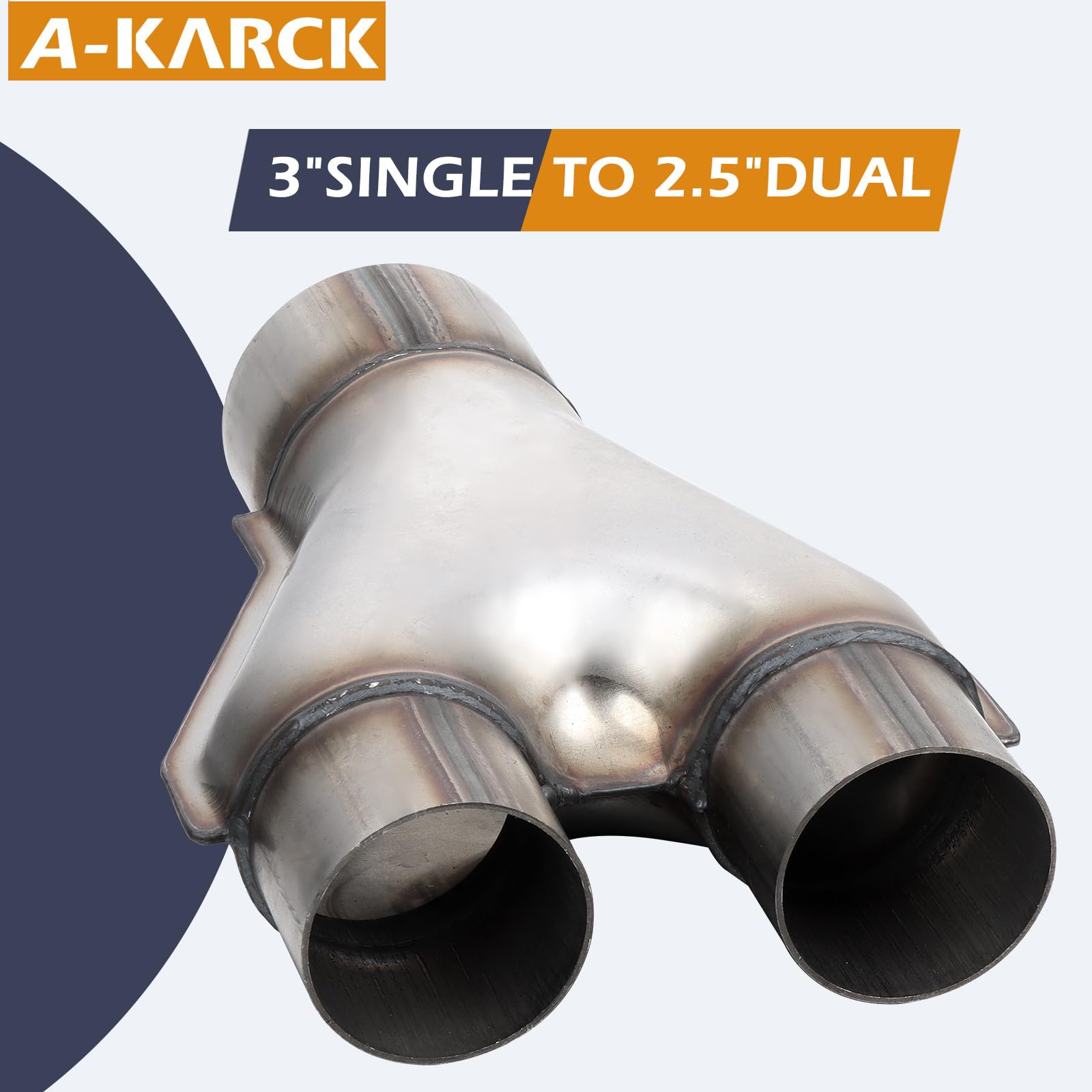 A-Karck Exhaust Y Pipe 3'' Inlet, Stainless Steel 2.5'' Outlet 10'' Long Y Pipe Withstands High Temperatures