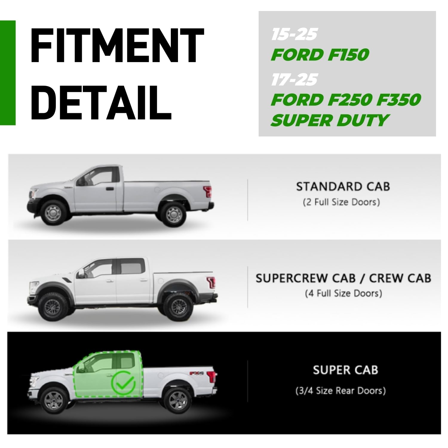 Perfit Liner 6" Running Boards - Aluminum Black Side Step Rails for 2015-2026 Ford F-150 & F250/F350 Super Crew Cab, Model PFL-PR-