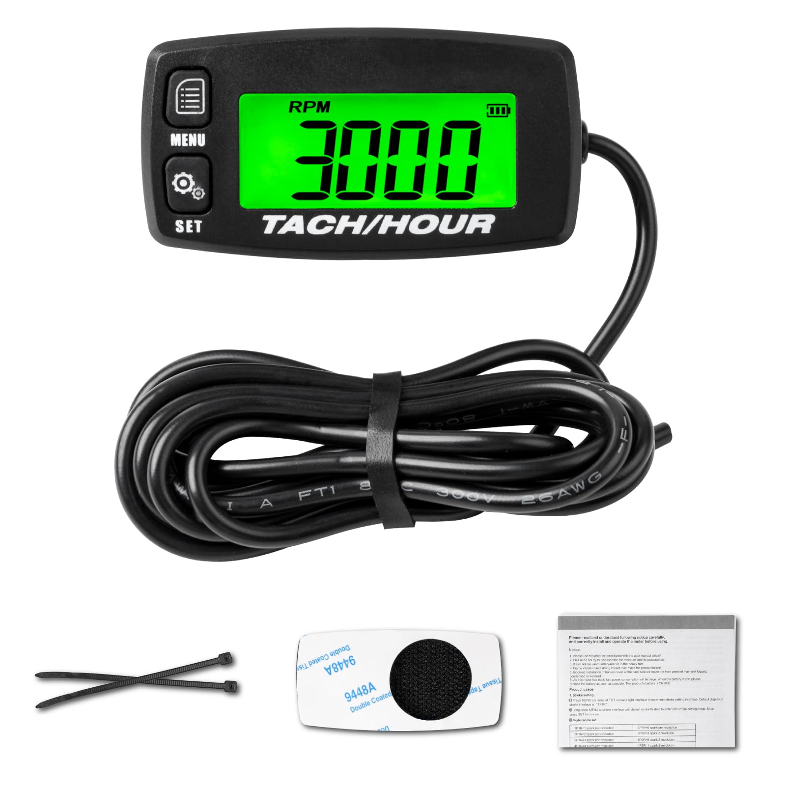 NInE-ROnG Self Powered Digital Tachometer Hour Meter,Inductive Maintenance Waterproof Backlit Shutdown Tach/Hour Meter,Battery R