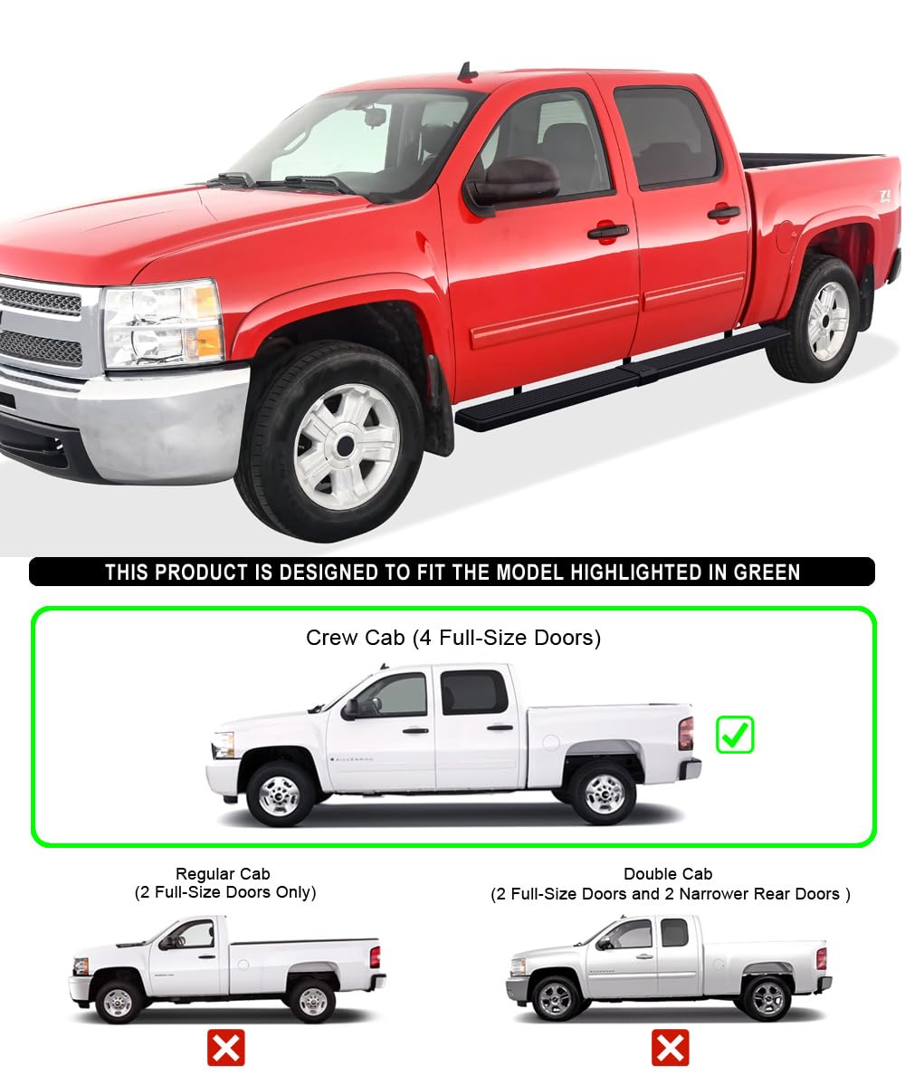 APS Running Boards (Nerf Bars Side Steps Bar) Compatible with Chevy Silverado GMC Sierra 1500 2001-2013 Crew Cab 5.6ft Bed & 250