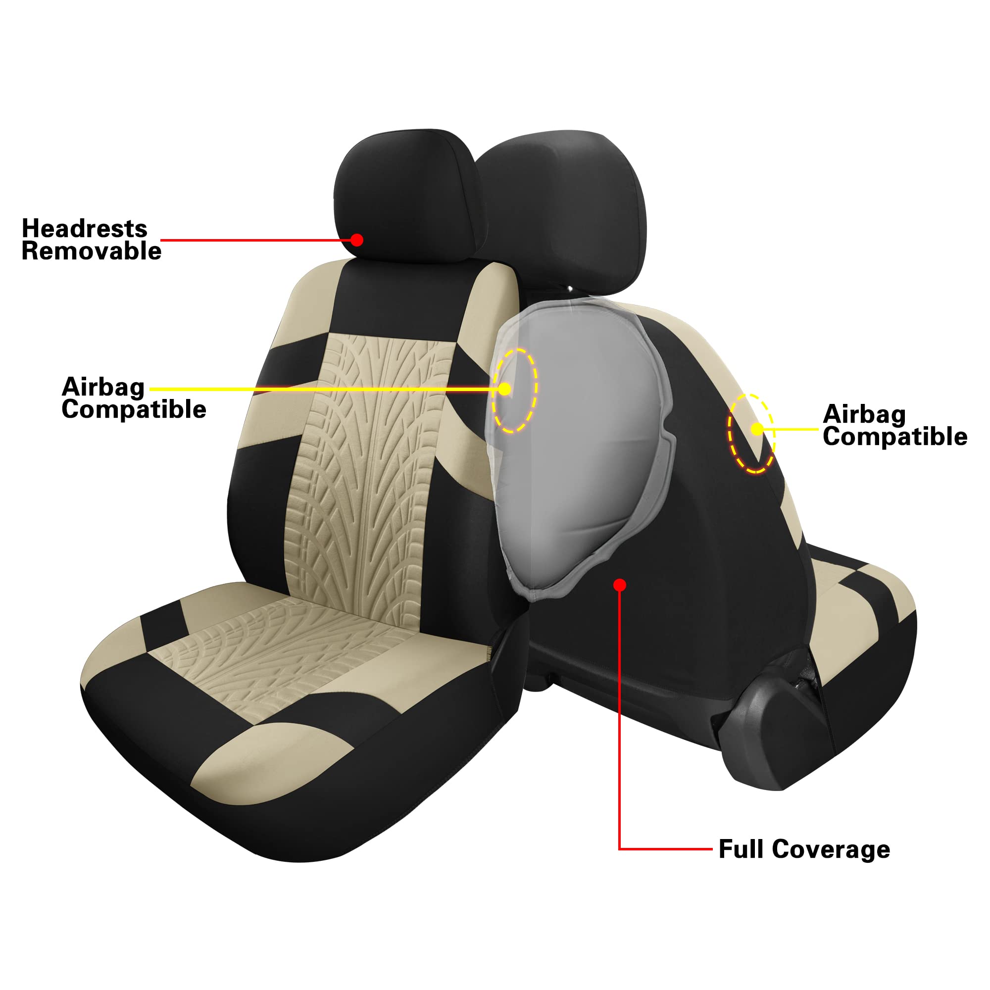 Pariitadin Car Seat Covers Full Set, Washable And Breathable Premium Cloth Automotive Vehicle Seat Cover For Car Interior, Universal Fit For Most Cars, Sedan, Truck, Suv(Black/Beige)