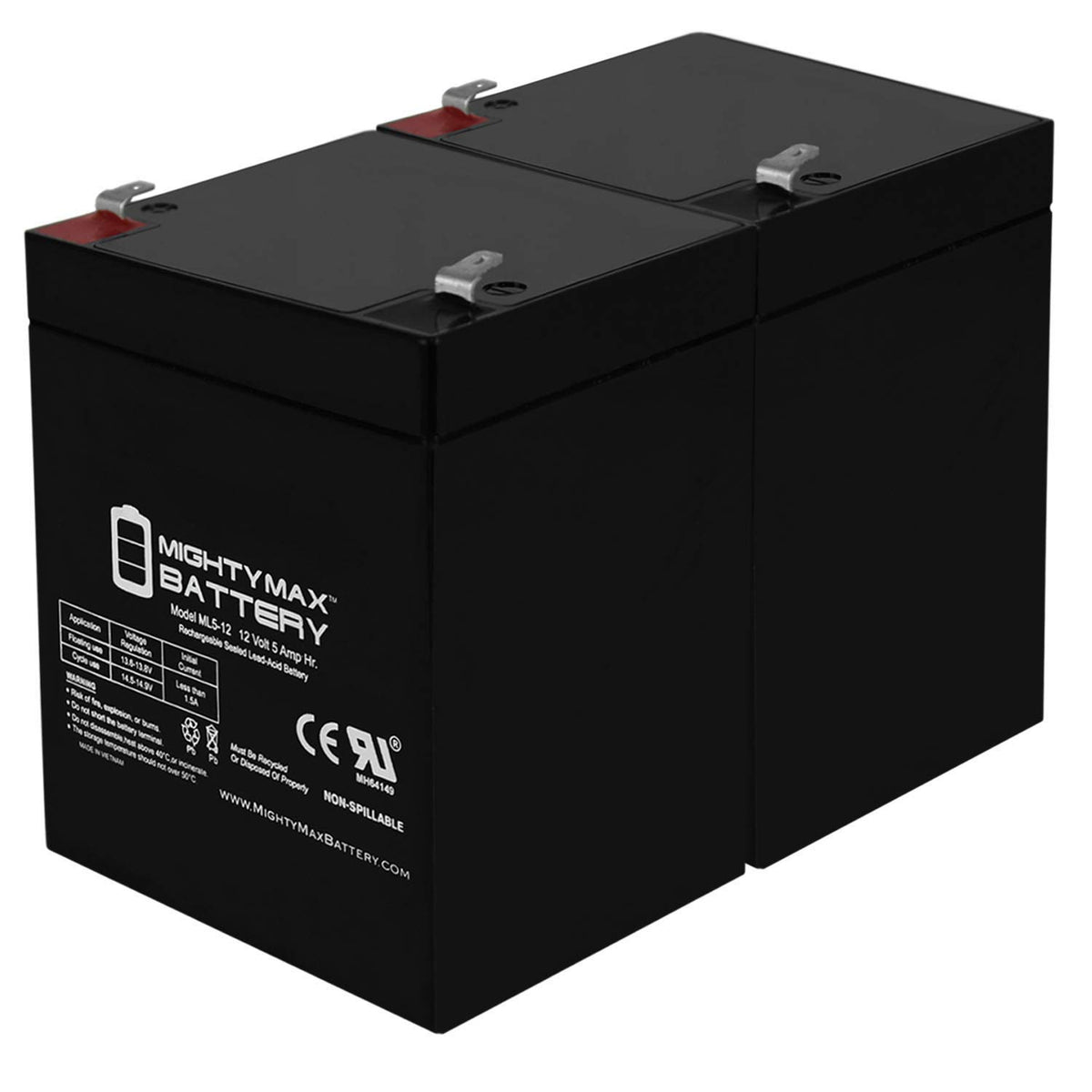 Mighty Max Battery Ml5-12 - 12V 5Ah Electric Trailer Brakes Breakaway Kit Rechargeable Battery - 2 Pack