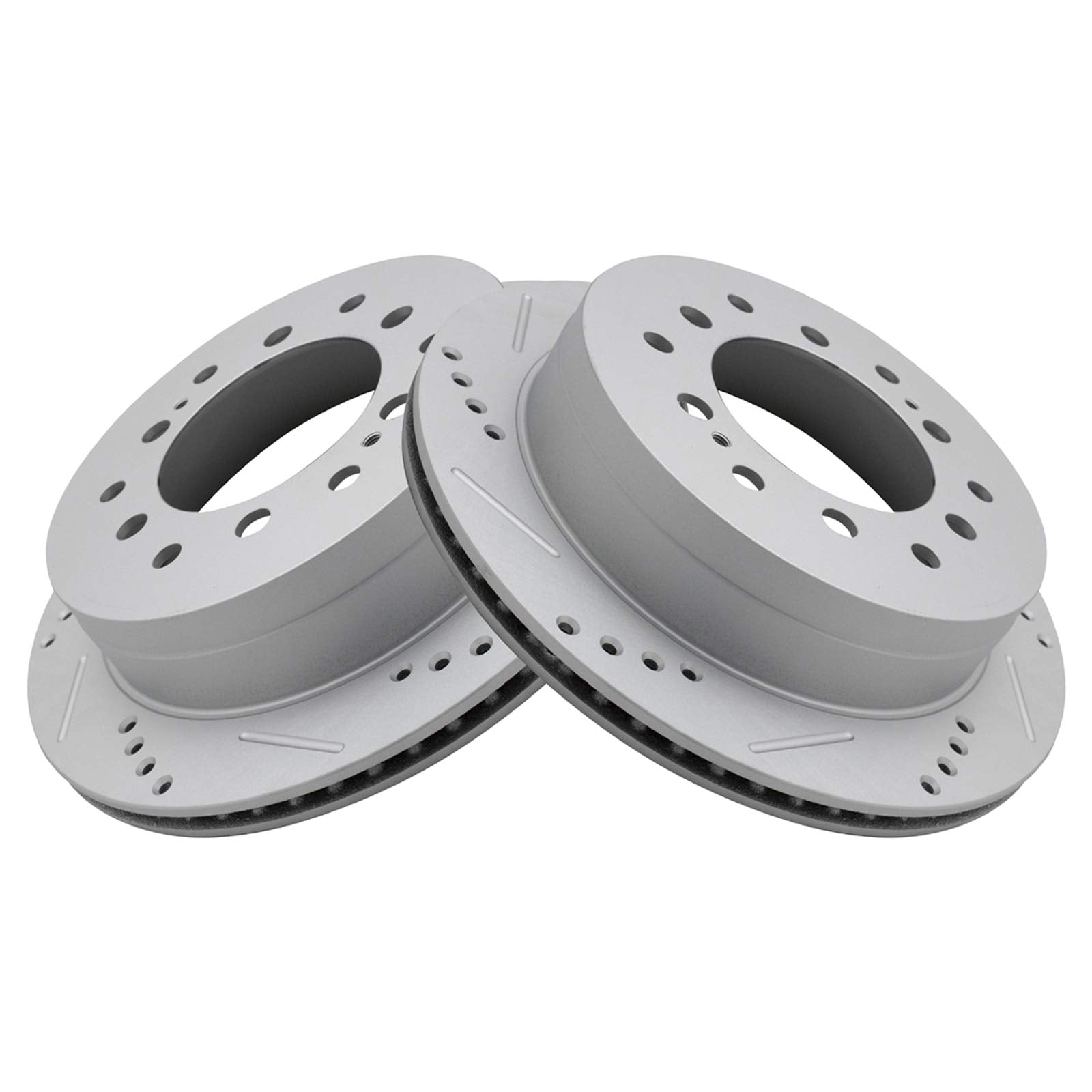 Trq Rear Performance Brake Rotors Set Vented Premium G-Coated Cross Drilled & Slotted Compatible With 2003-2009 Lexus Gx470 Toyo