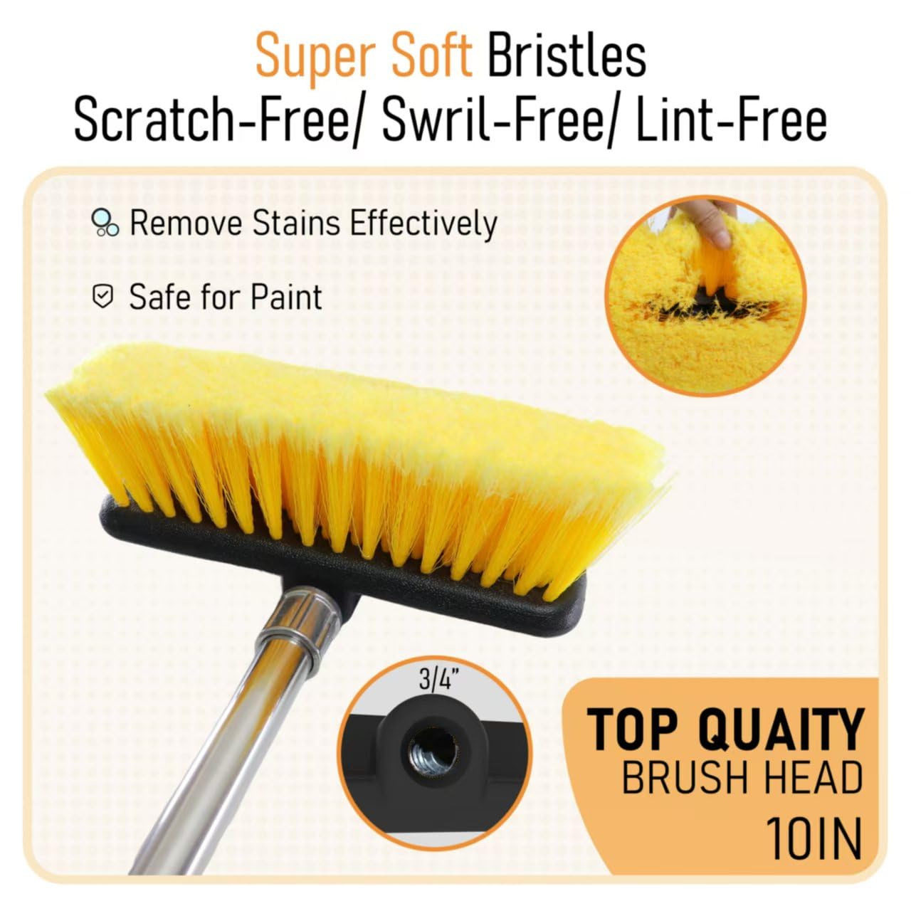 Yuloosi Car Wash Brush With 55'' Long Handle | Car Wash 10'' Dip Soft Brush | No Scratch Soft Bristle Brush For Car, Rv, Boat, S