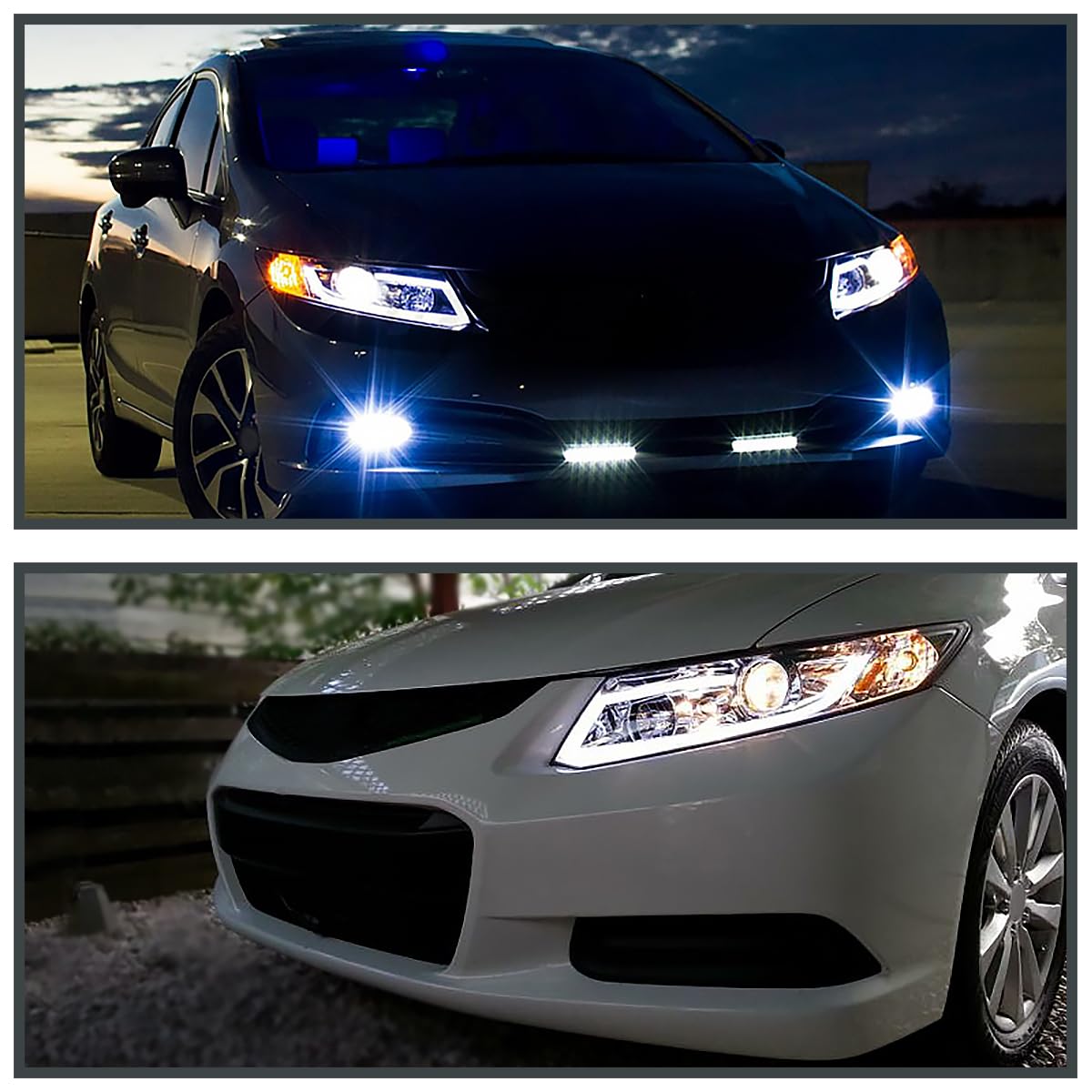 Spec-D Tuning Chrome Housing Clear Lens Projector Headlights W/New Led Light Bar Compatible With 2012-2015 Honda Civic 4Dr Sedan, 2012-2013 Honda Civic 2Dr Coupe Left + Right Pair Headlamps Assembly