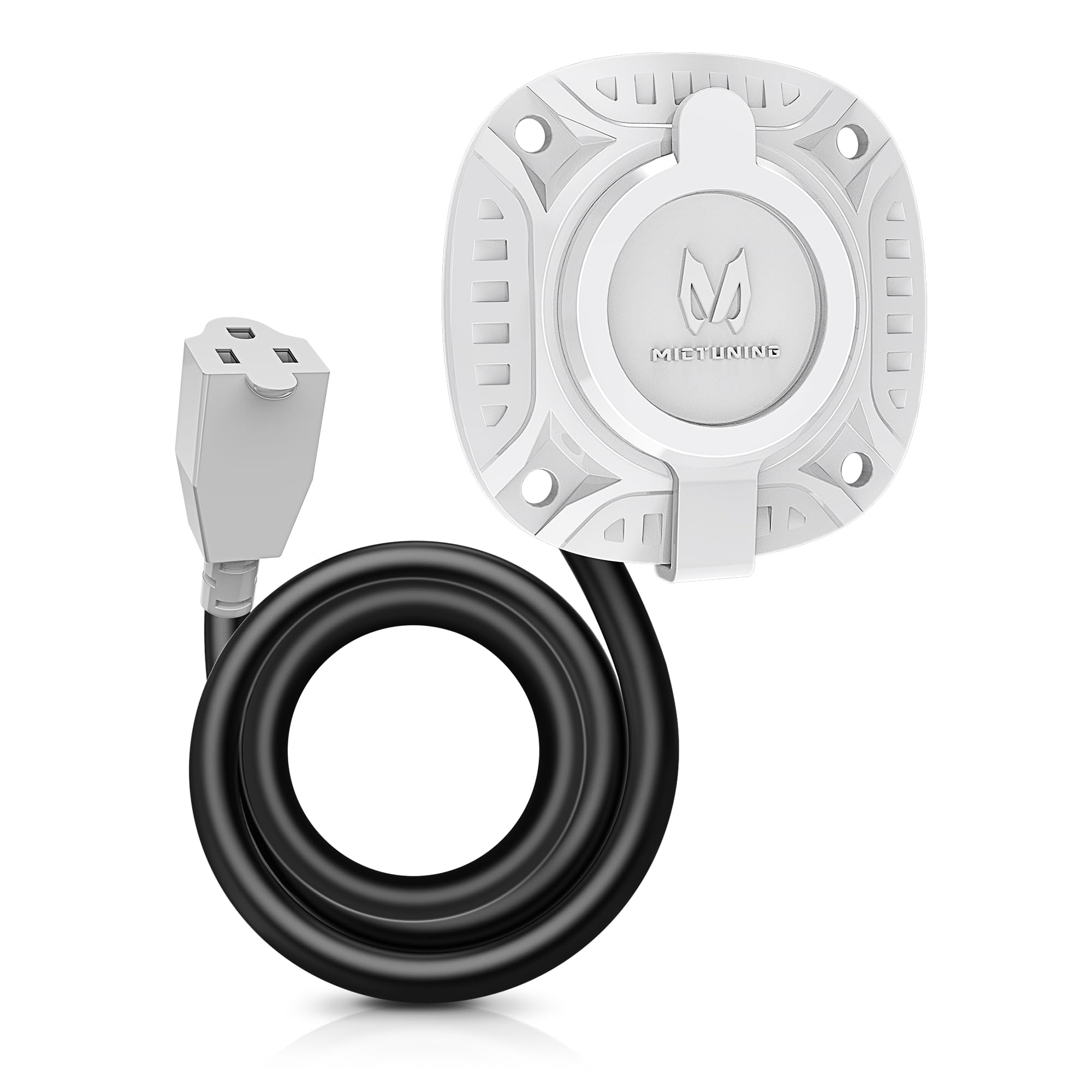 Mictuning 15Amp 125V Ac Port Plug With 20'' Integrated Heavy Duty Extension Cord And Water-Resistant Cap - White