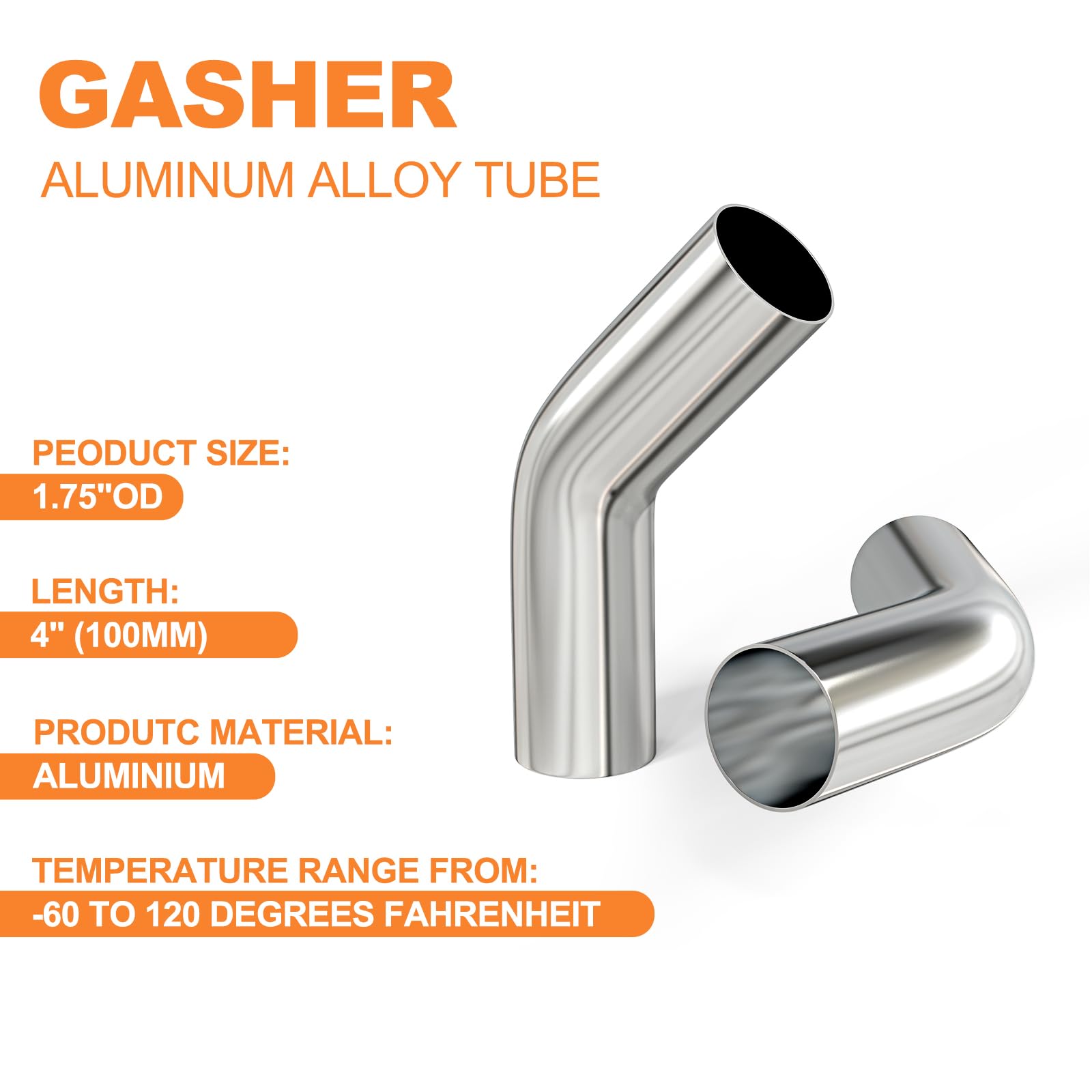 Gasher 1Pcs Intercooler Pipe Aluminum 45 Degree Elbow Alloy Tube 1.75''Od, Leg Length 4'' (100Mm), For Intake And Cooling System