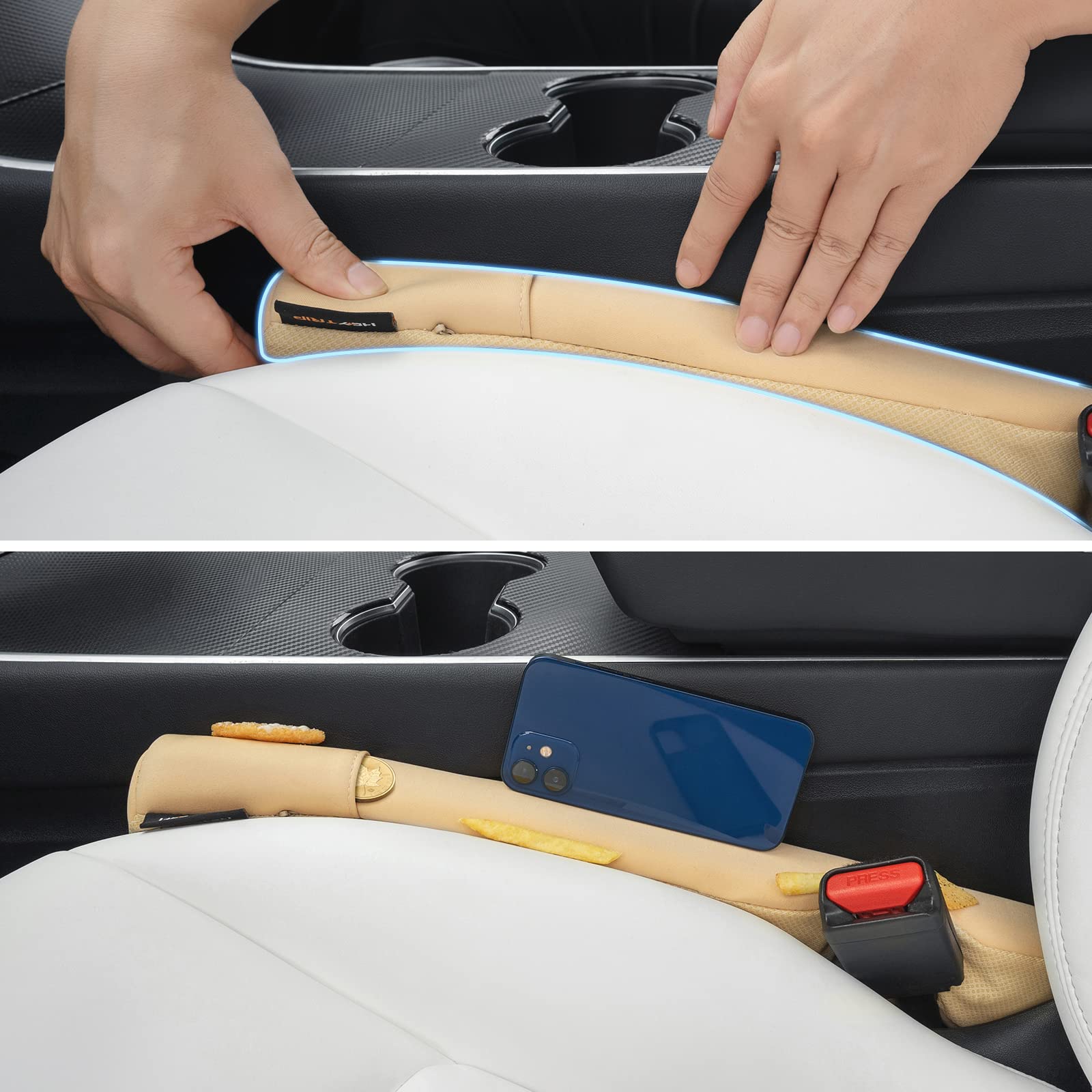 Heytrip Car Seat Gap Filler Universal Fit Organizer Fill The Gap Keep Cellphones Keys Wallet Coins From Falling, Driver Or Passenger Front Use, Pack Of 2(Yellow)