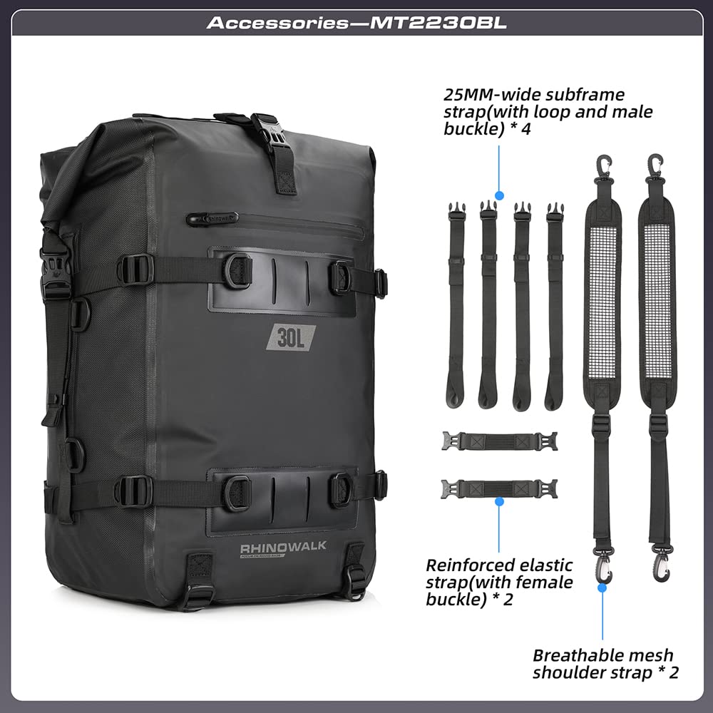 Rhinowalk Motorcycle Tail Bag Motorbike Side Bag 30L Full Waterproof Motor Saddle Pannier Bag Rear Rack Trunk Professional Motor