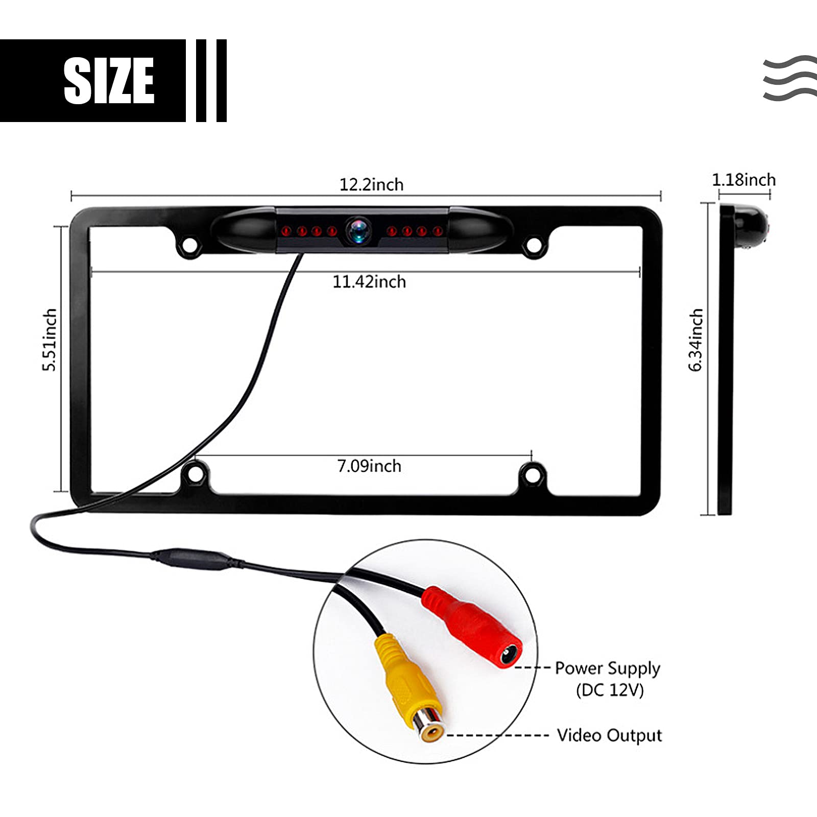 License Plate Backup Camera, Night Vision Rear View Camera With 8 Leds 170 Viewing Angle, Waterproof Backup Rear Camera For Cars
