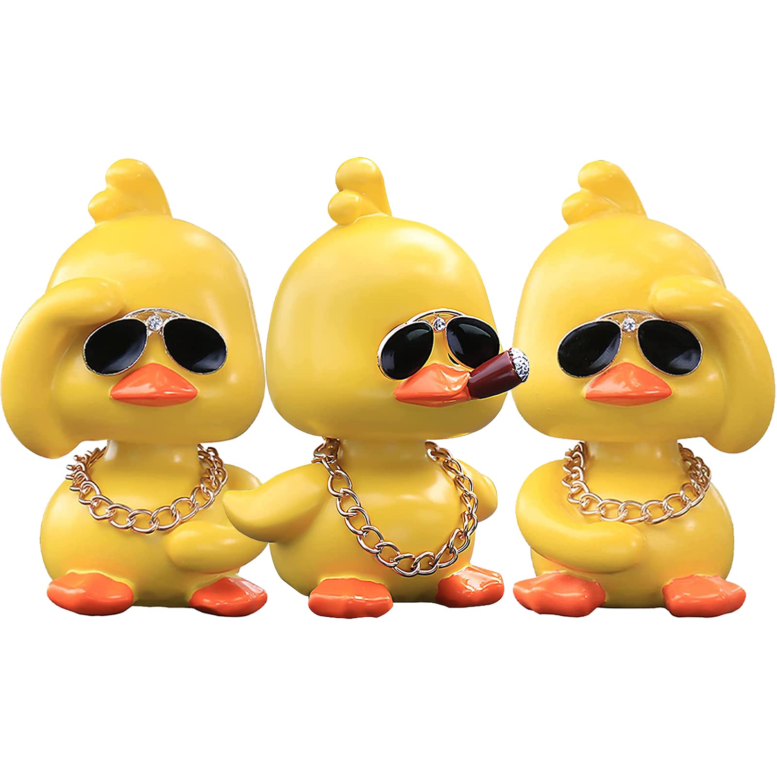 Wonuu Cute Yellow Duck Car Ornaments Cool Duck Car Dashboard Decorations Shaking Head Doll (Wave Left&Standing&Wave Right)