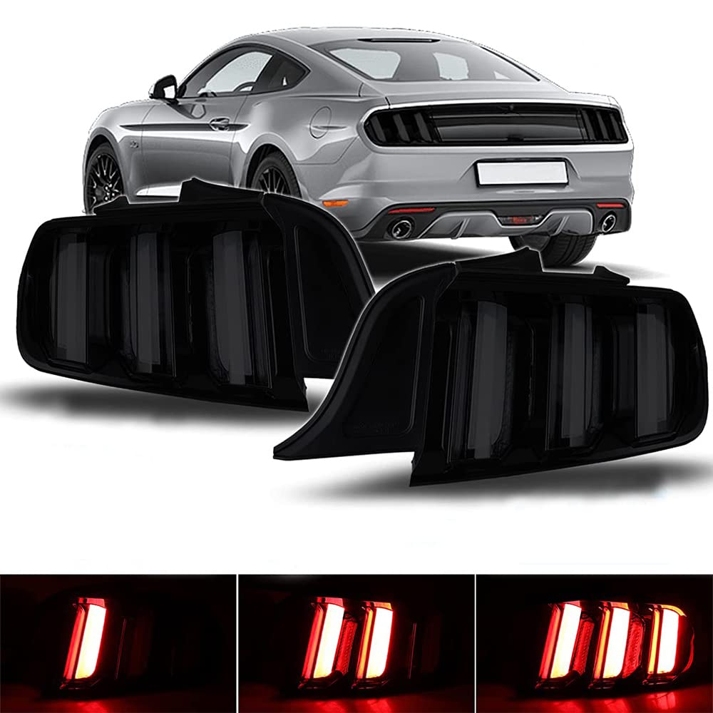 Cpw Led Taillights Fit For 2015-2023 Ford Mustang Coupe & Convertible,Led Functional Rear Lamps For 2016-2020 Ford Mustang Shelby Gt350, Tail Lights For 2020-2023 Mustang Shelby Gt500 (Black/Smoke)