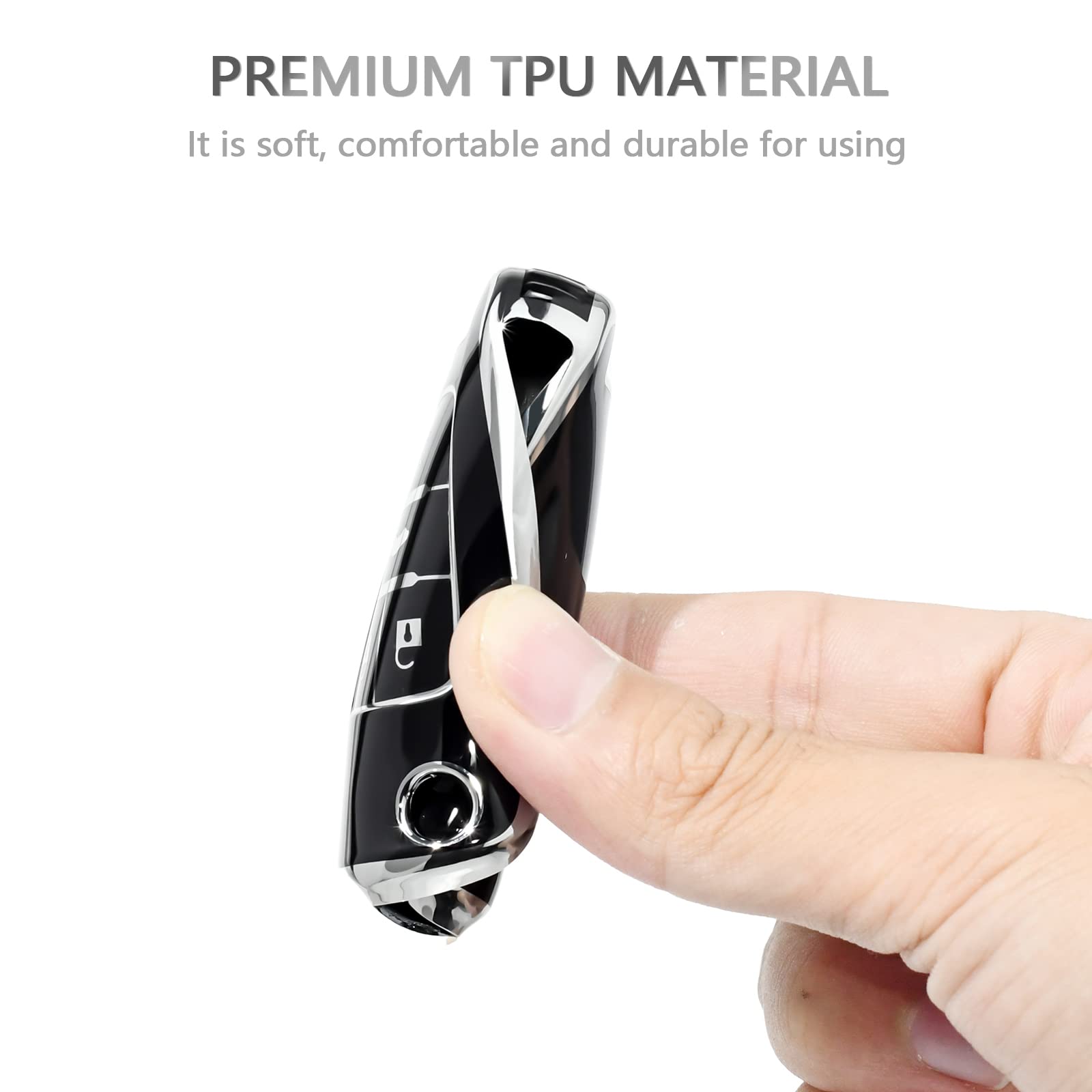 Offcurve For Chevy Buick Key Fob Cover, Tpu Key Fob Case Cover For Buick Encore Chevy Chevrolet Camaro Equinox Impala Sonic Trax Gmc Terrain Flip 4 Buttons, Black