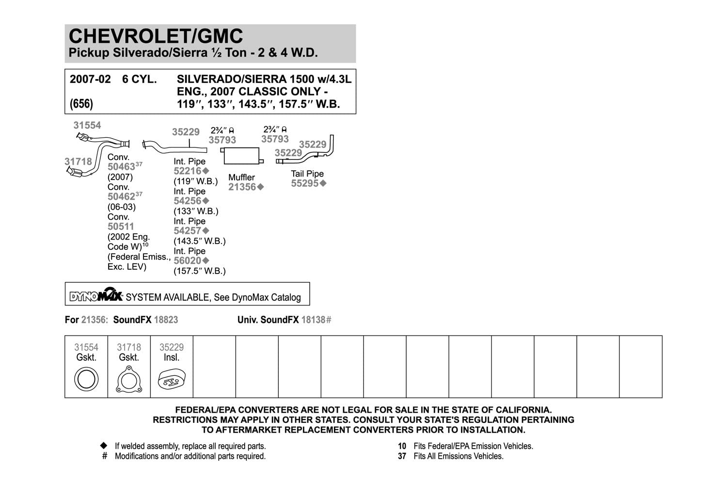 Walker Soundfx 18823 Direct Fit Exhaust Muffler 2.75 Inlet (Id) 2.75 Outlet (Od) For Chevrolet Silverado 1500