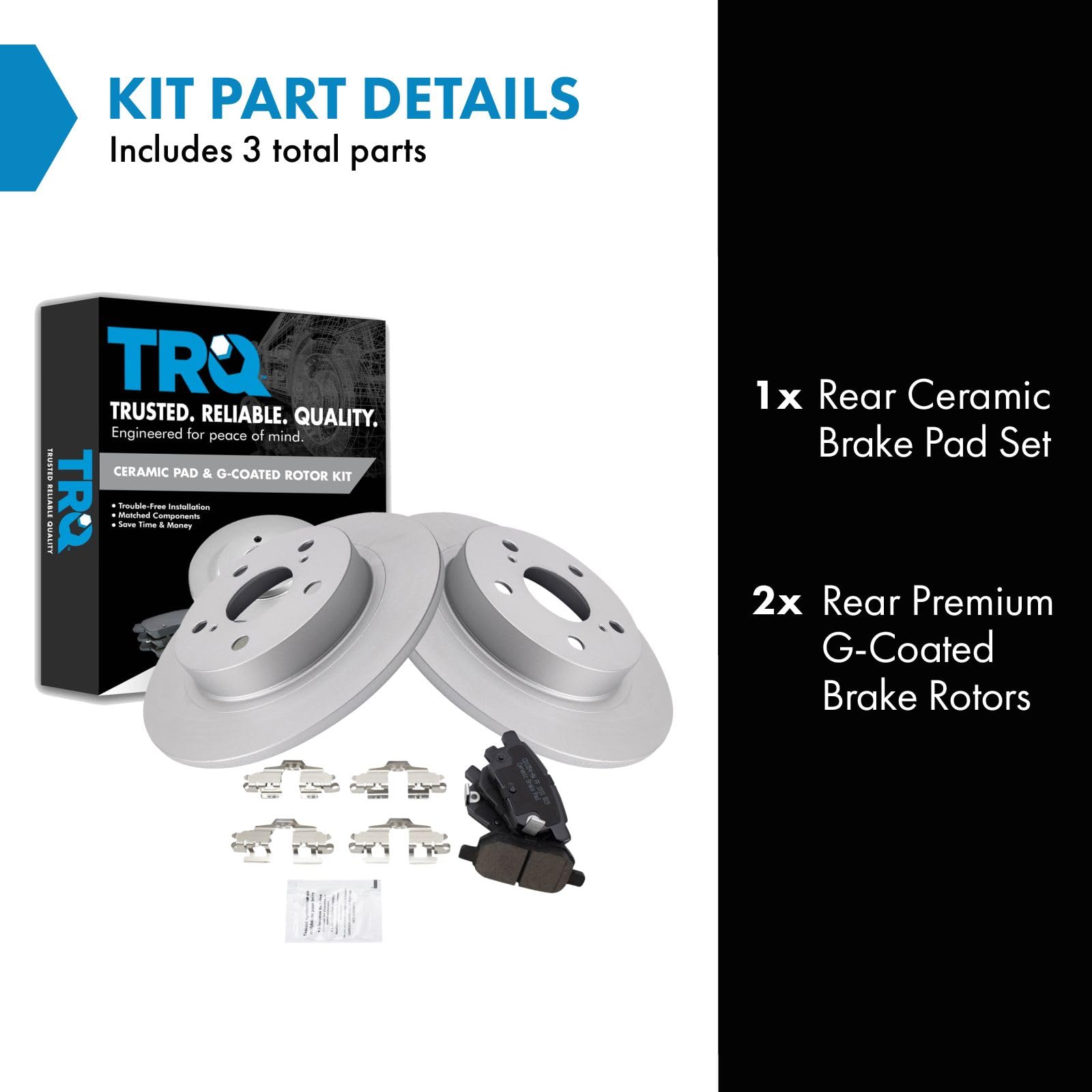 Trq Rear Brake Pad & Rotor Kit Brake Pads Brake Rotor Ceramic Premium G-Coated Compatible With 2011-2016 Scion Tc