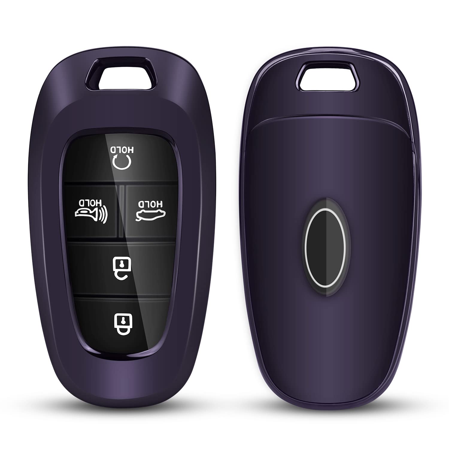 Qbuc For Hyundai Key Fob Cover,Tpu 360 Degree Car Key Case Protector With Keychain Compatible With 2022 2021 2020 Hyundai Sonata Santa Fe Tucson Keyless Entry 3/4/5/7 Buttons Smart Key(Purple Black)