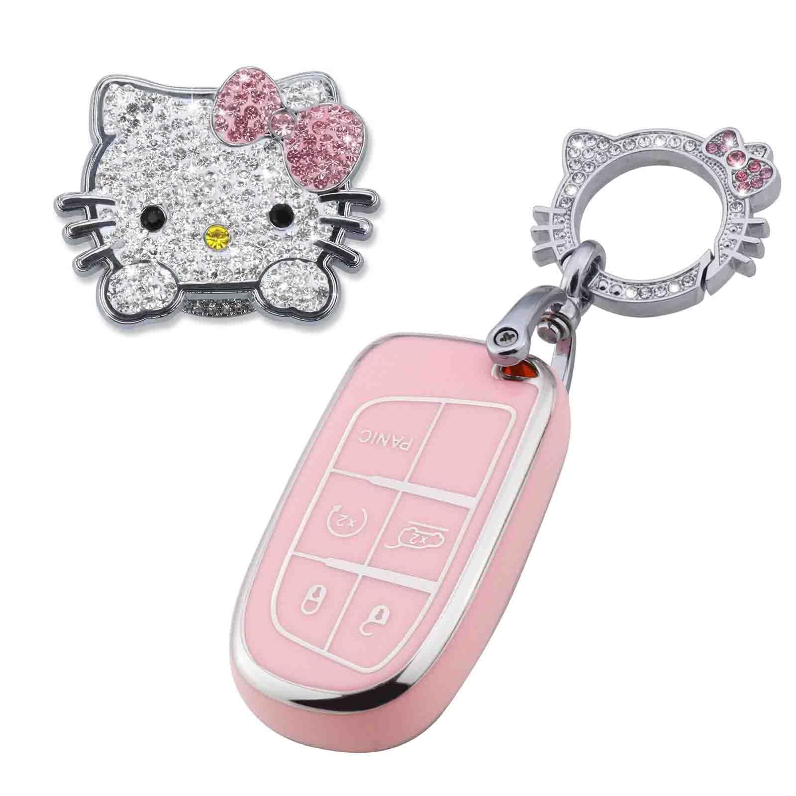 Pangpai Pink Car Accessories 3 Pcs For Jeep Grand Cherokee Renegade Wrangler Patriot Grand Commander Key Fob Cover With Bling Ke