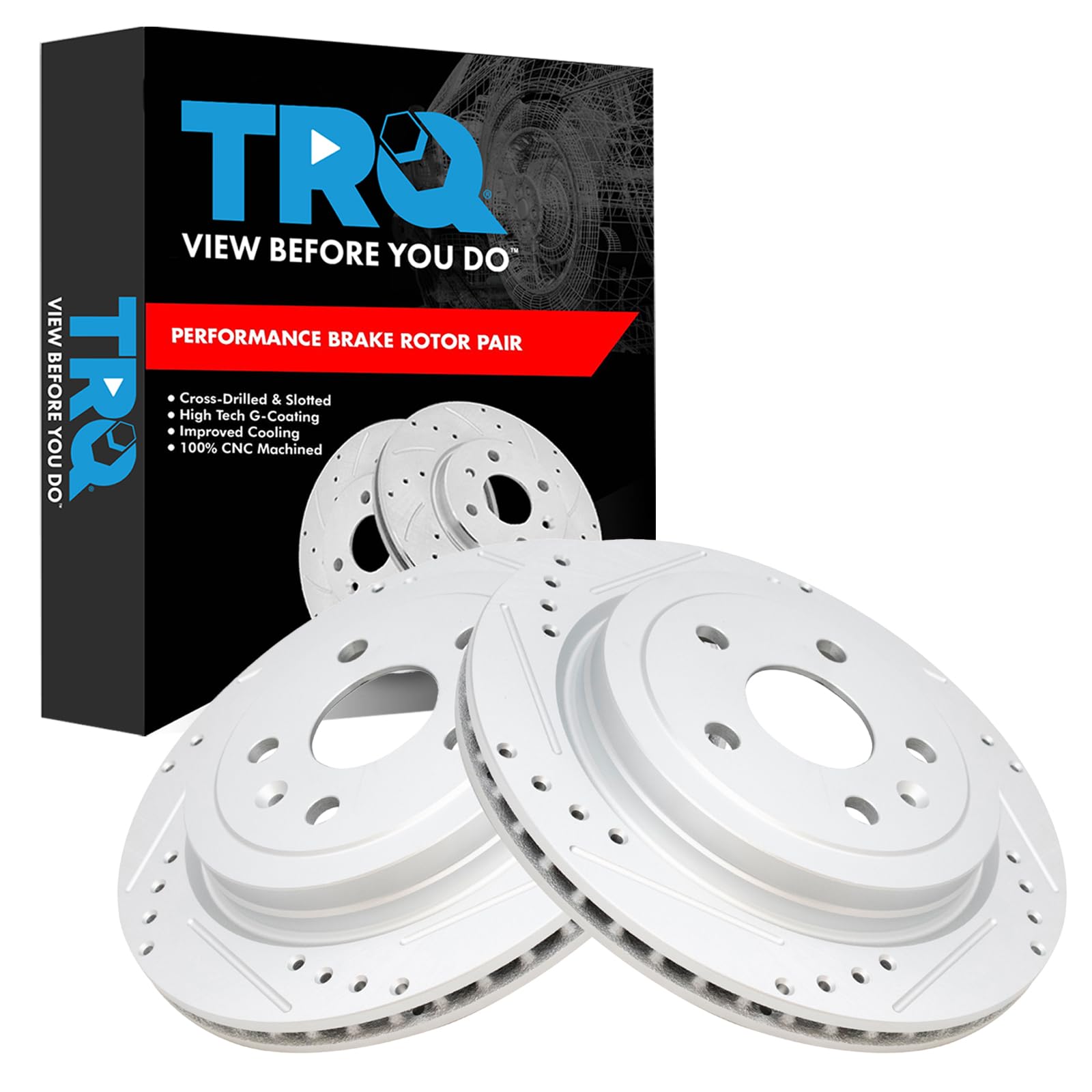 Trq Rear Performance Brake Rotors Set Premium G-Coated Compatible With 2008-2019 Cadillac Cts 2010-2015 Chevrolet Camaro
