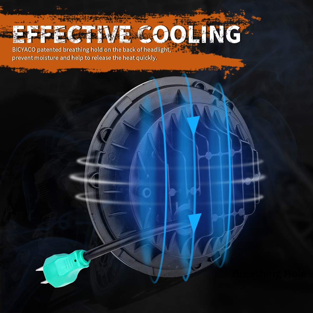 BICYACO DOT 7 Inch Motorcycle LED Headlight Headlamp Compatible with Harley Davidson Electra Glide Street Glide Fat Boy Road Kin