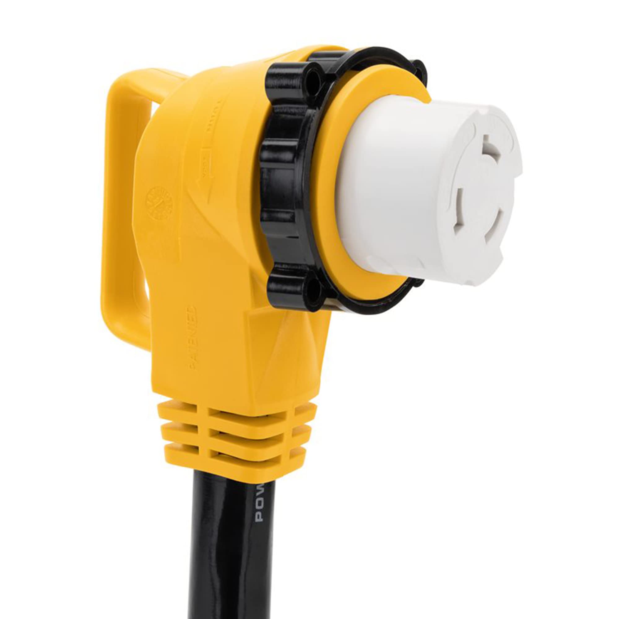 Camco Power Grip 18' Dogbone Extension Cord Adapter With 50-Amp Power Locking Male And 50-Amp 90-Degree Locking Female Ends For Electrical Connection