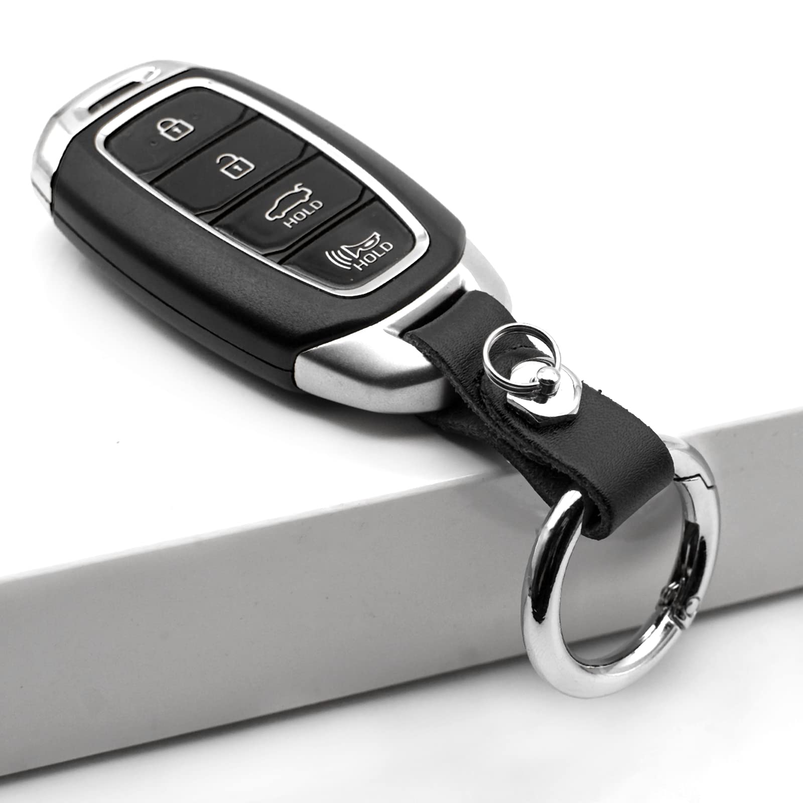 Feyoun Key Chain Car Key Clip Quick Release Leather Car Keychain For Men And Women - Black Color, With Anti-Lost Ring, Short