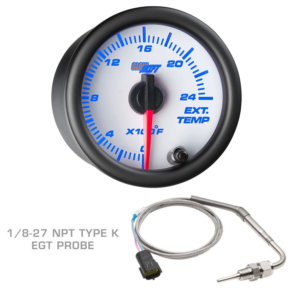 GlowShift Diesel Gauge Package Compatible with Ford Super Duty F-250 F-350 6.0L 7.3L Power Stroke 1999-2007 - White 7 Color 60 P