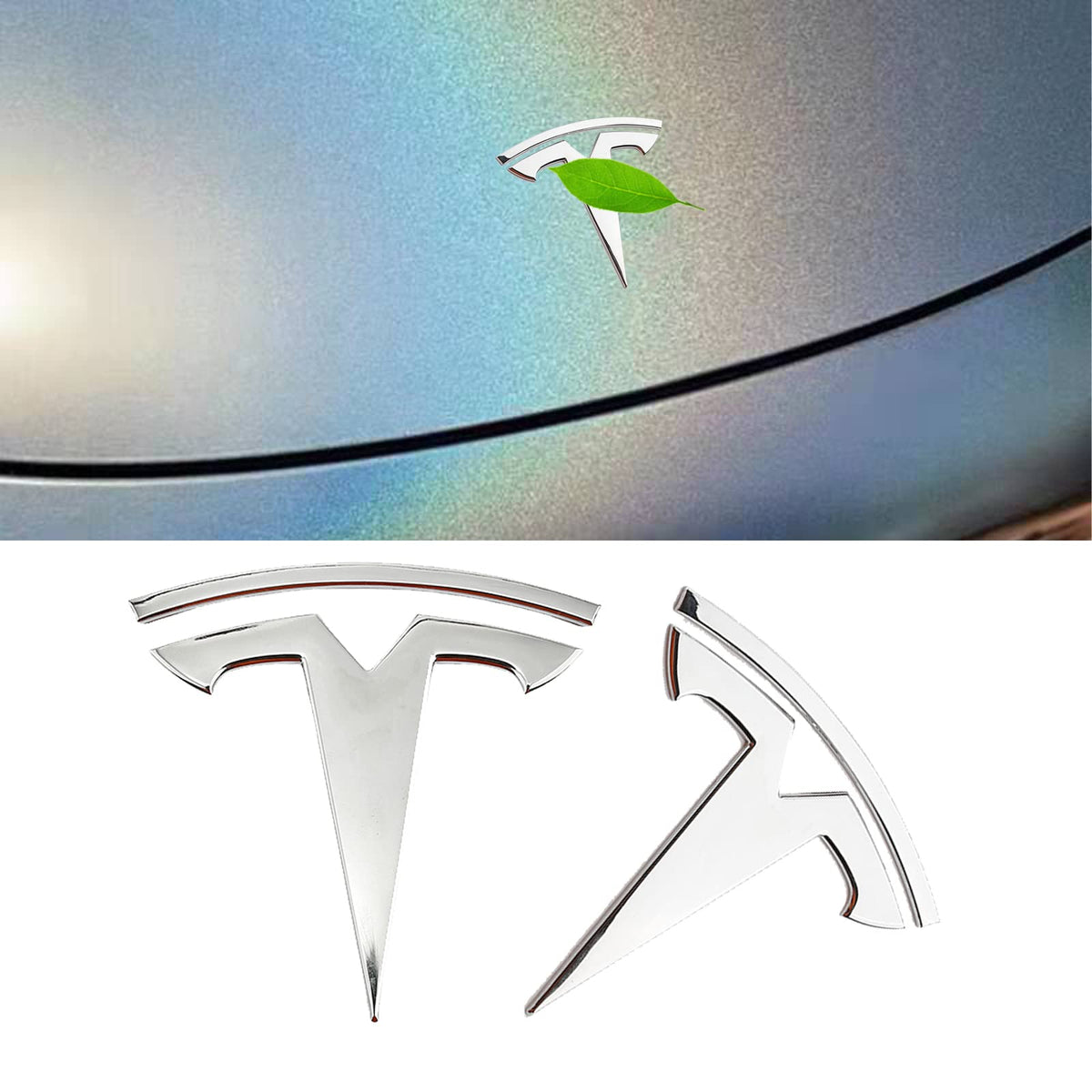 yhcdsea Car Original Logo 3D Badge Metal Replacement Sticker for Tesla Model Y Front Back Trunk T Logo Replace Emblem Stickers A