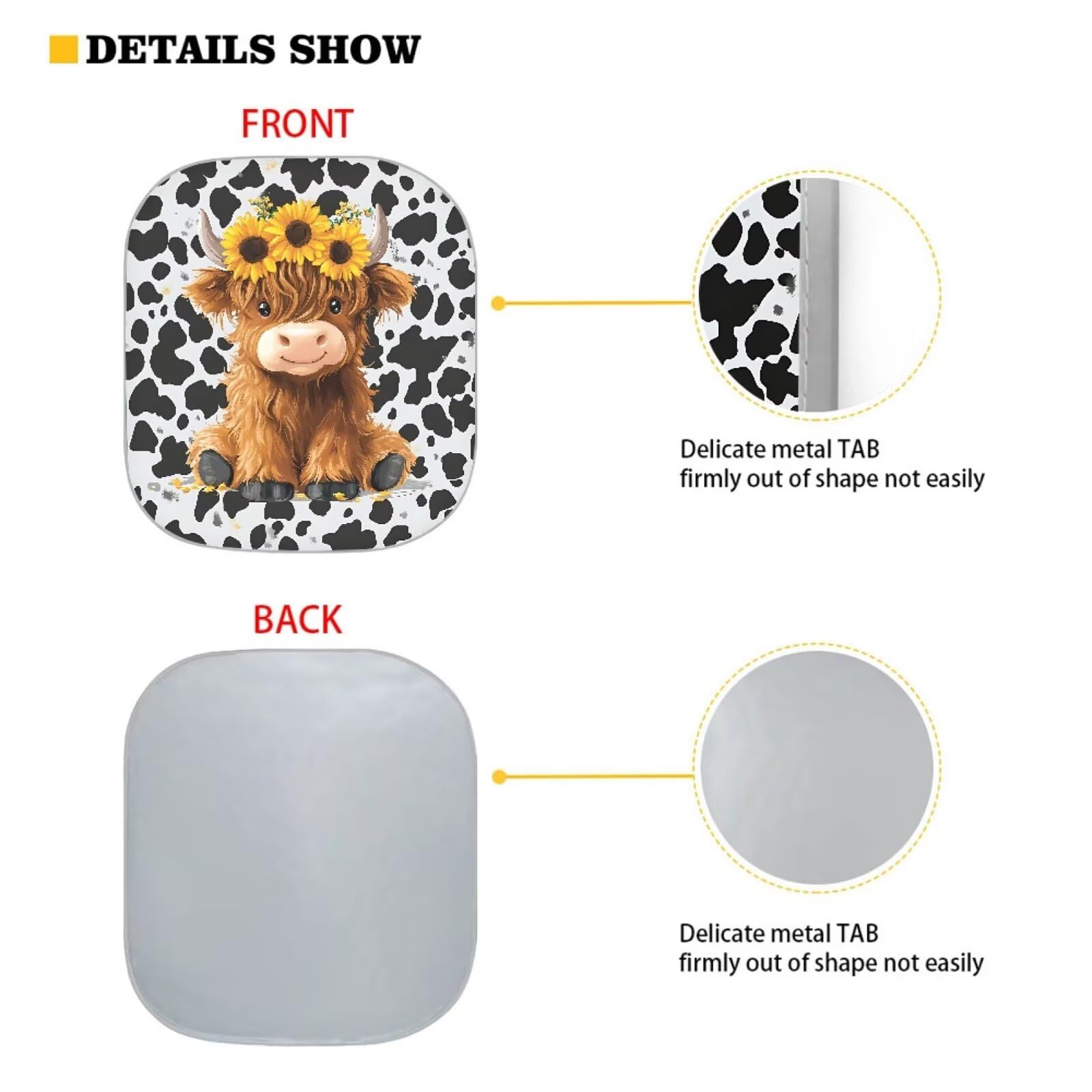 Huisefor Highland Cow 2 Piece Car Windshield Cover Cow Print Car Sun Shade For Summer Heat Resistant Automotive Windshield Sunsh