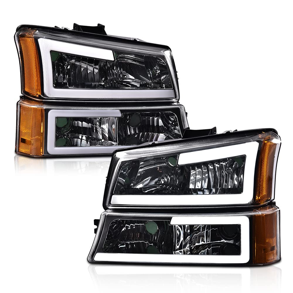 Pit66 Led Headlights, Compatible With 2003-2006 Chevy Silverado 1500 2500 3500 Hd 2003 2004 2005 2006, Compatible With 2003-2006 (Clear Lens Amber Corner(C Led Style))