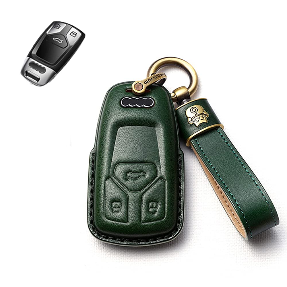 SANRILY Leather Key Fob Protector for Audi A4 Q7 Q5 TT A3 A6 SQ5 R8 S5 Keyless Entry Smart Remote Key Cover Case with Lucky Cat 