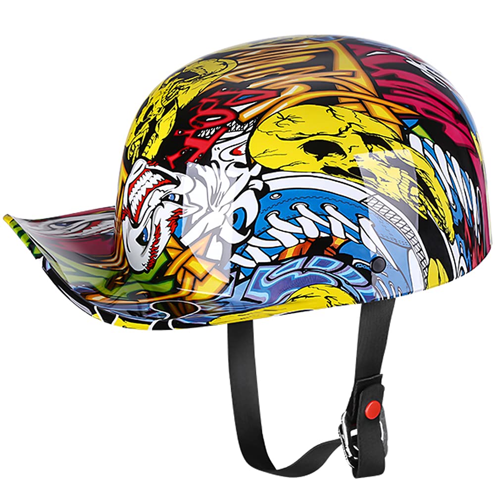 Yesmotor Baseball Style Cap Motorcycle Helmet Unisex-Adult - Dot Approved (Painting,Medium)