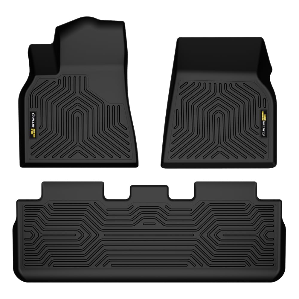 G-PLUS Floor Mats, Compatible with Tesla Model Y 2020-2024(5-Seat),1st & 2nd Row All Weather Full Cover Protection, Black TPE Ca