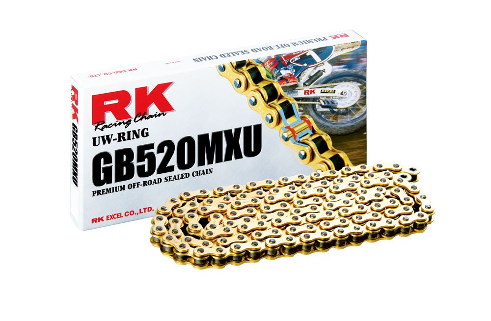 RK Racing Chain GB520MXU-114 (520 Series) Gold 114 Link Extreme Performance Narrow Clearance Off-Road and ATV UW-Ring Chain with